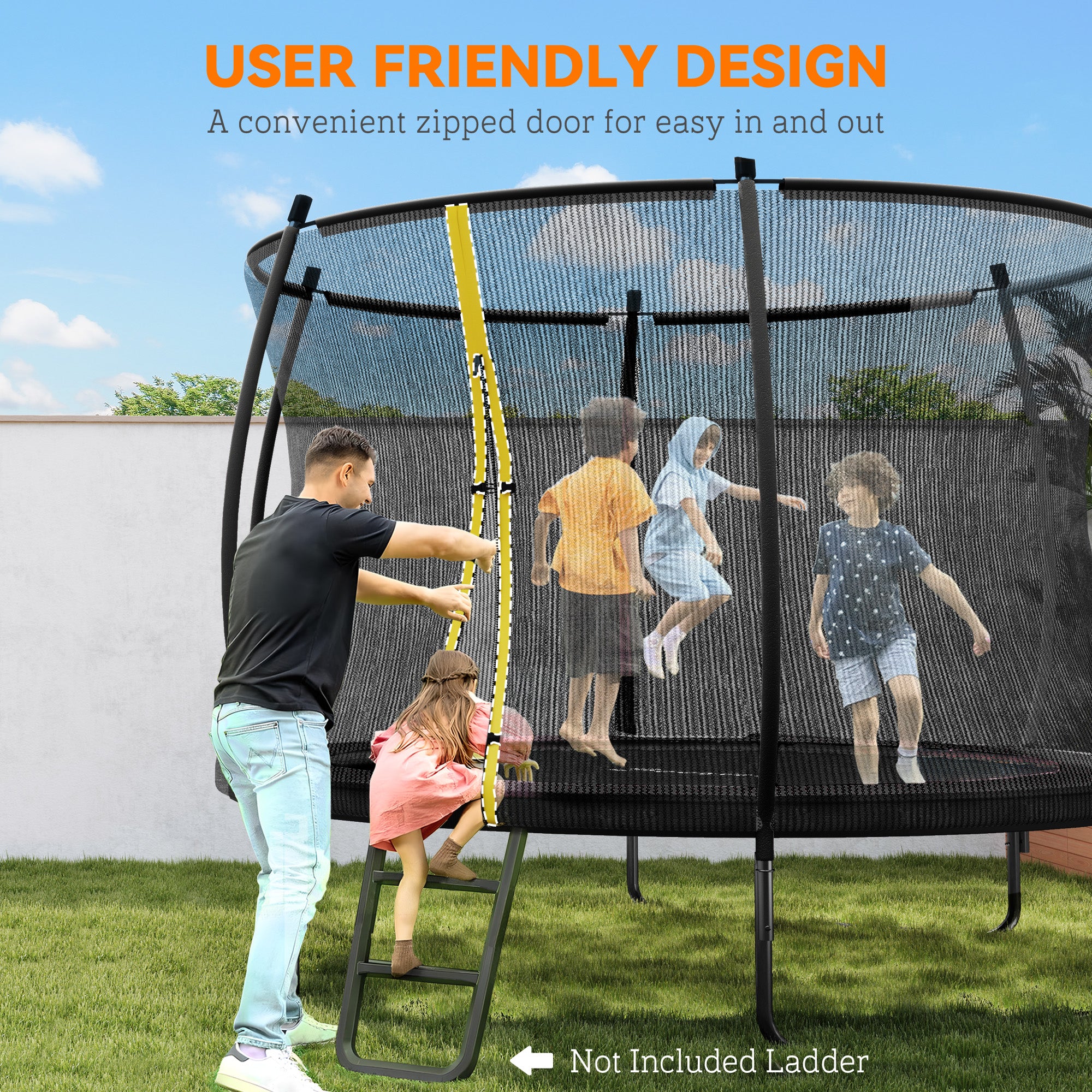 SPORTNOW 10ft Outdoor Trampoline with Enclosure Net, Spring Cover, Black
