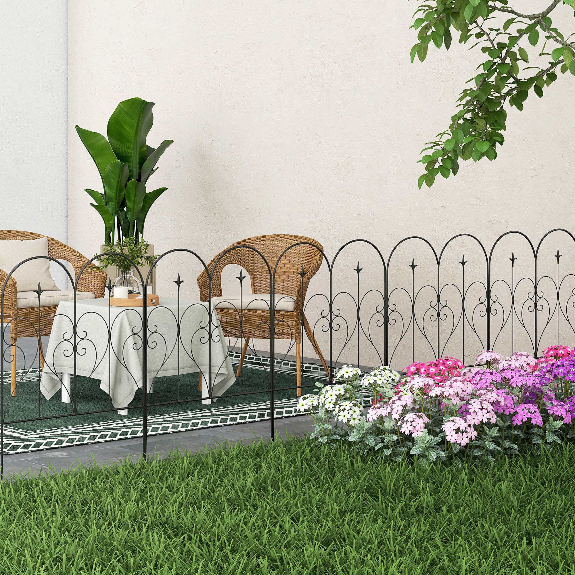 Outsunny Set of Five Decorative Heart Metal Fence Panels - Black - North Peak Garden Furniture