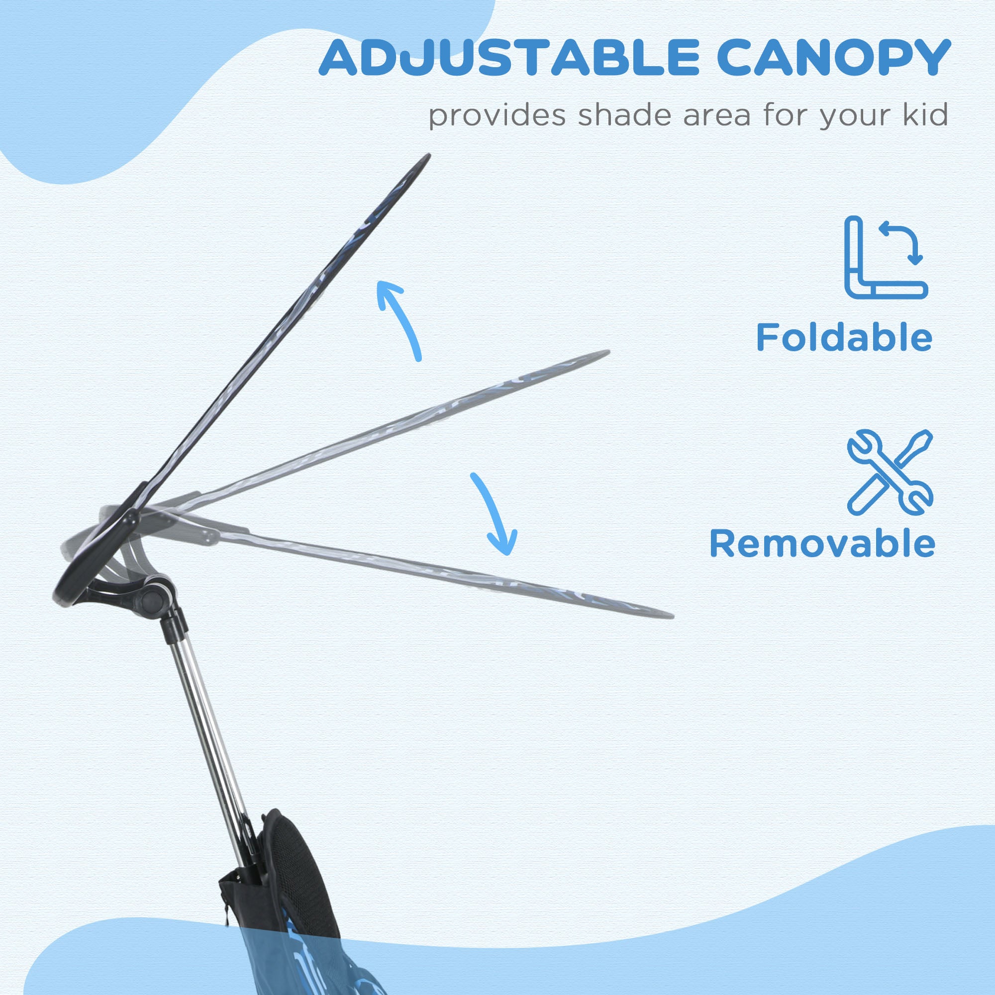 HOMCOM 6 in 1 Tricycle for Kids with 5-point harness straps, Removable Canopy, Blue - North Peak Garden Furniture