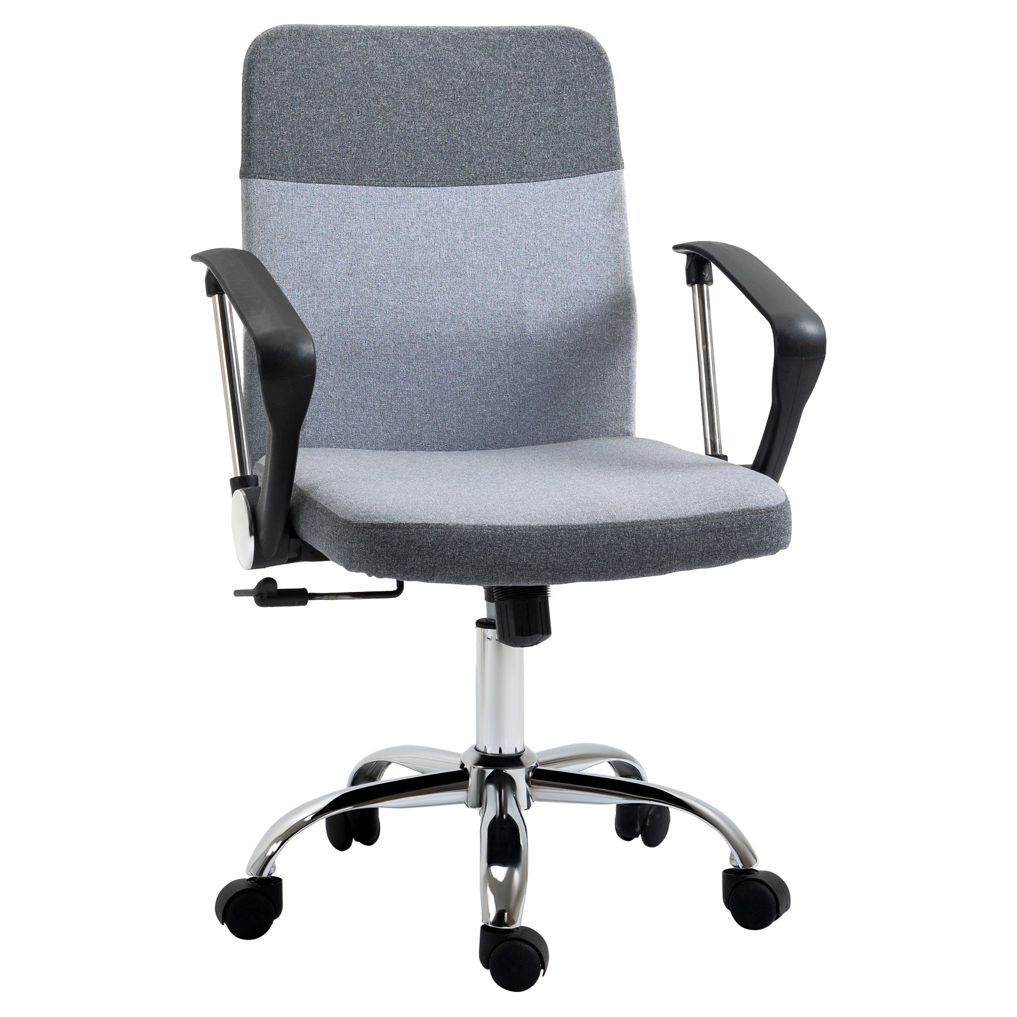 Vinsetto Office Chair Linen Fabric Swivel Computer Desk Chair Home Study Adjustable Chair with Wheels, Grey - North Peak Garden Furniture