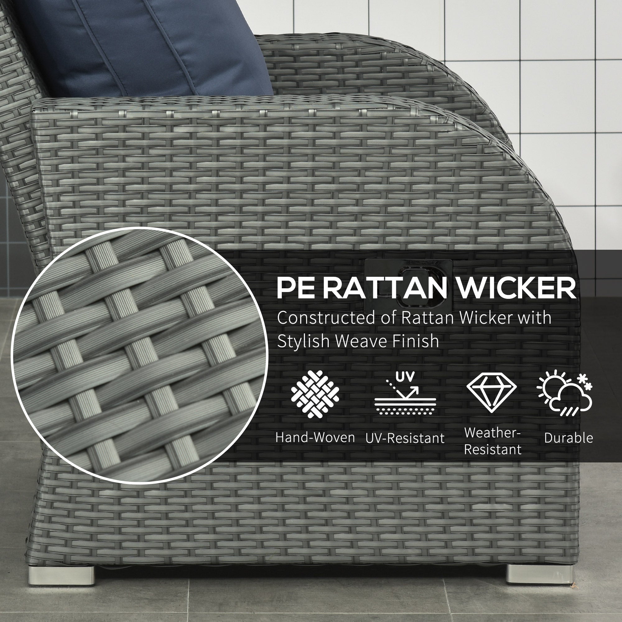 Outsunny Six-piece Outdoor Rattan Dining Set, Outdoor Sofa Set with Reclining Armchairs and Mental Frame, Blue