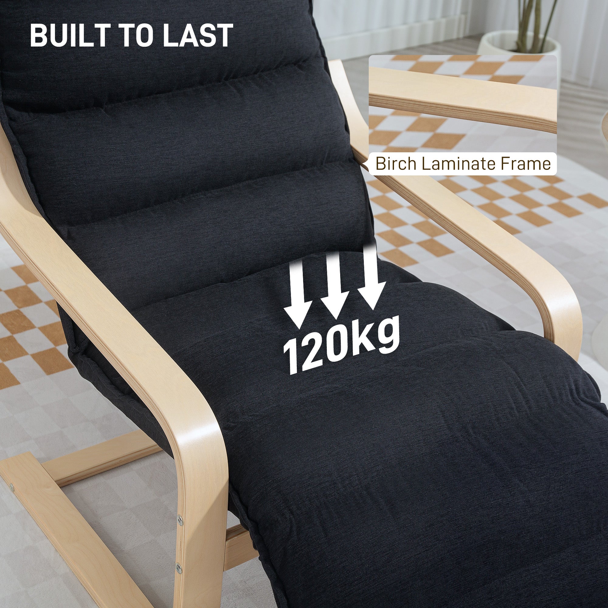 HOMCOM Curved Wooden Accent Chair, with Adjustable Footrest - Black - North Peak Garden Furniture