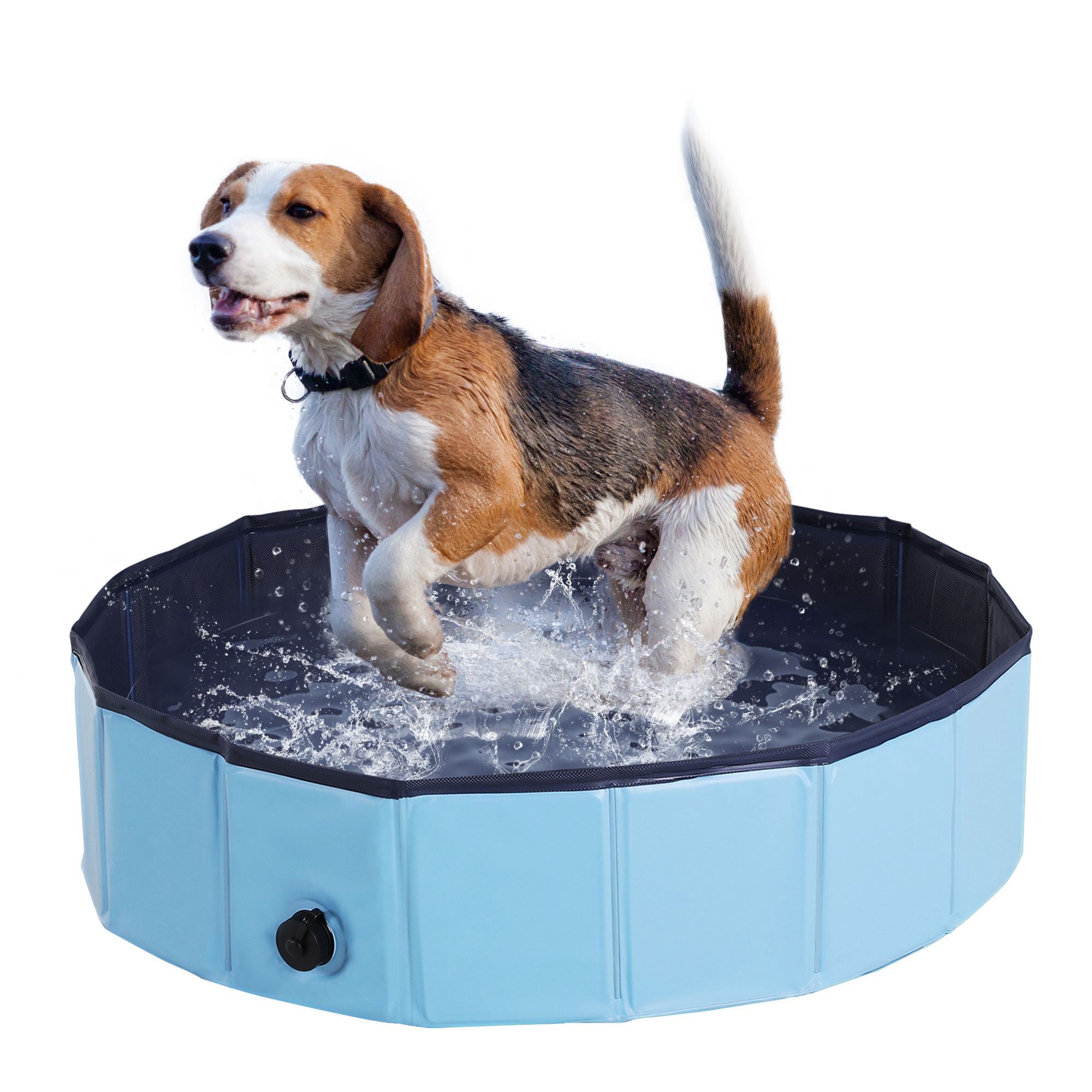 PawHut Foldable Dog Paddling Pool Pet Cat Swimming Pool Indoor/Outdoor Collapsible Summer Bathing Tub Shower Tub Puppy Washer (Φ80 × 20H cm, Blue) - North Peak Garden Furniture