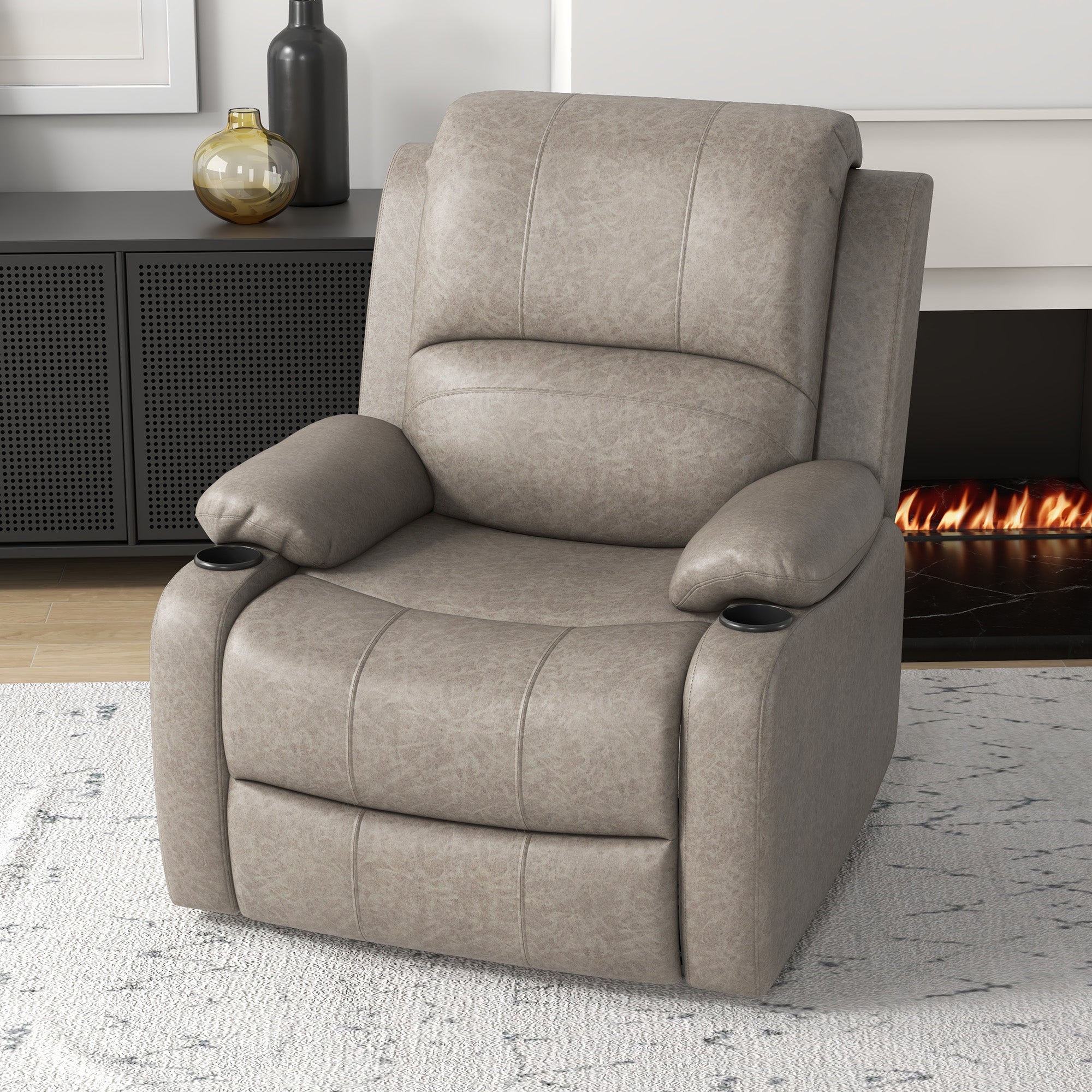 HOMCOM Microfibre Recliner Armchair, with Adjustable Leg Rest, Cup Holder, for Home Living Room, Brown - North Peak Garden Furniture