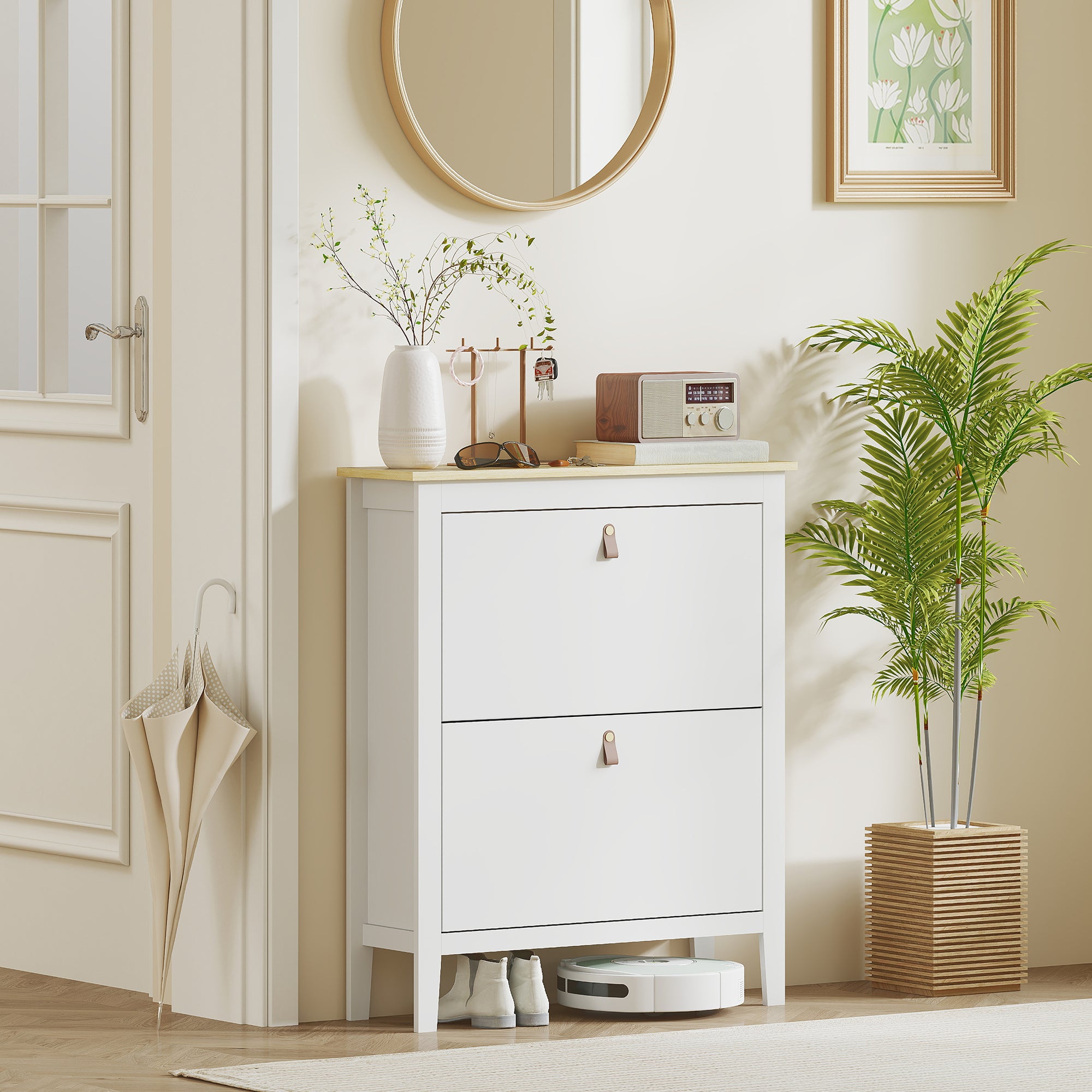HOMCOM Modern Two-Drawer Shoe Cabinet - White - North Peak Garden Furniture