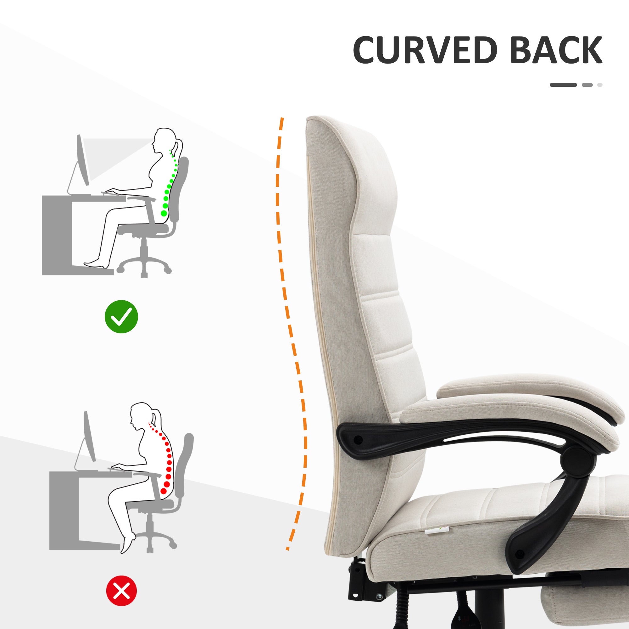 Vinsetto Office Chair, Computer Desk Chair, Fabric Swivel Chair with Adjustable Height and Rolling Wheels for Home Office Work Study, Cream White - North Peak Garden Furniture