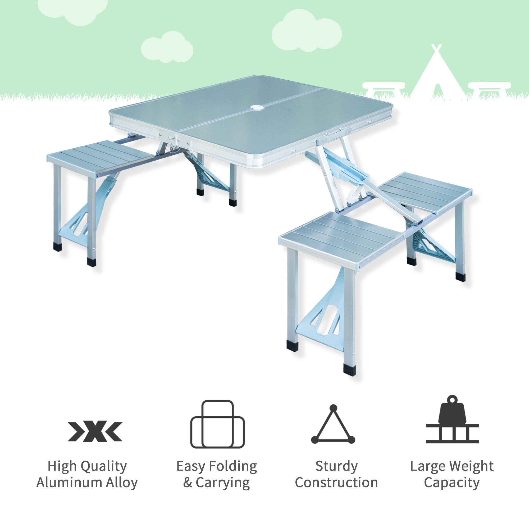 Outsunny Aluminum Portable Picnic Table Chair Set