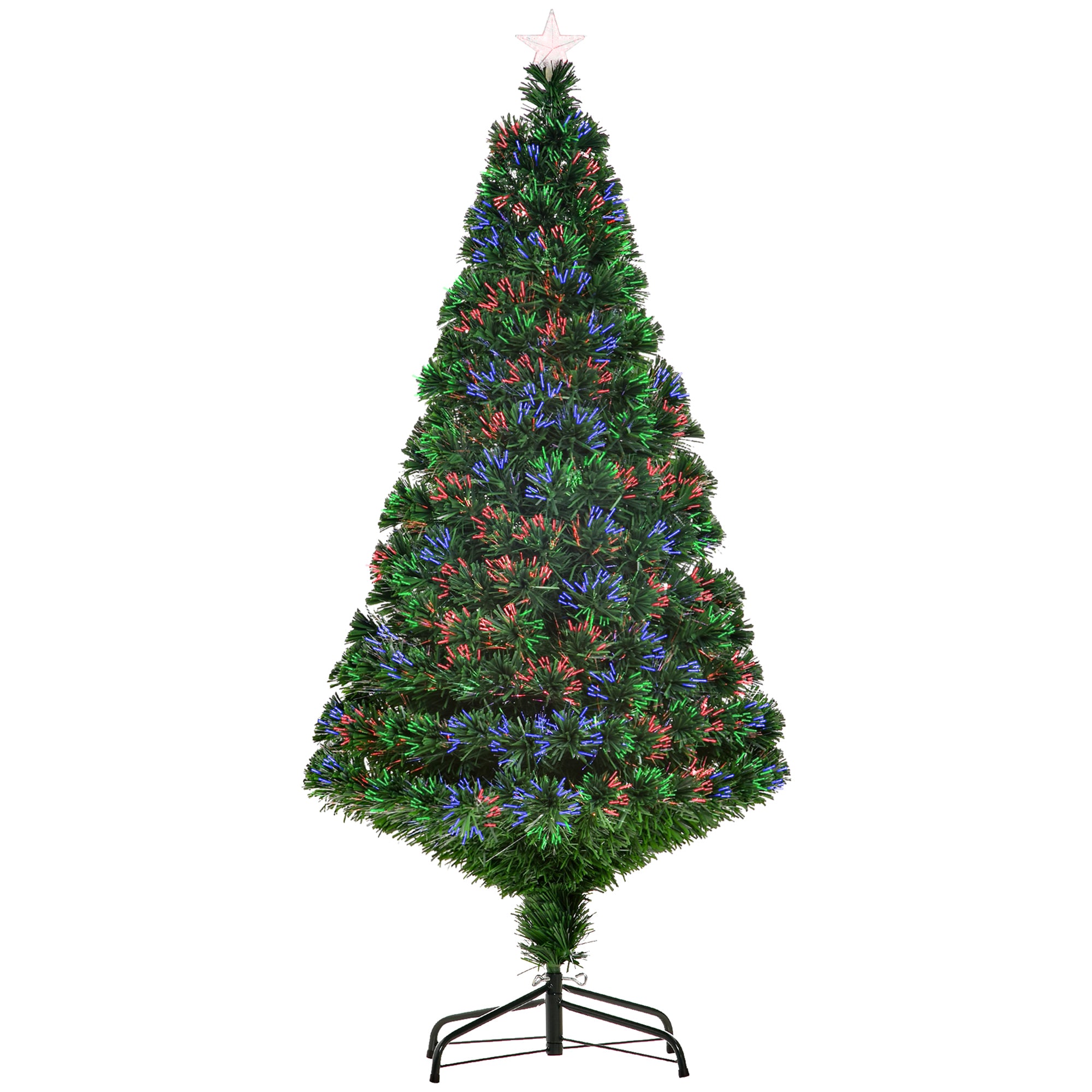 HOMCOM 5FT Pre-Lit Fibre Optic Artificial Christmas Tree Holiday Xmas Décor with Tree Topper Multi-Colour - North Peak Garden Furniture