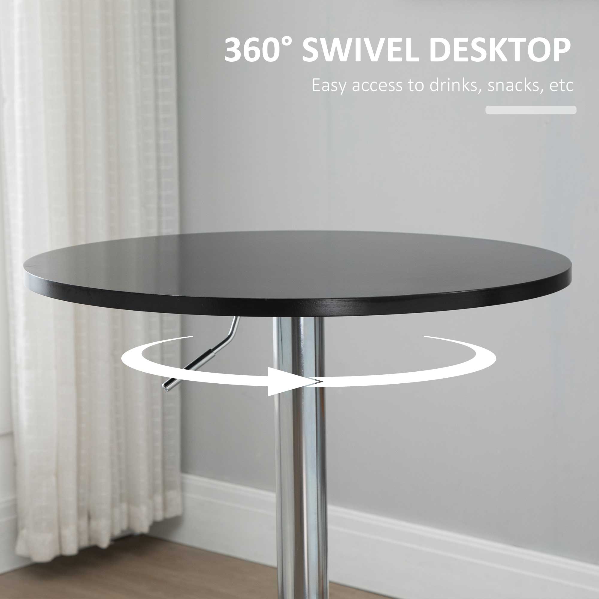 HOMCOM Round Height Adjustable Bar Table Counter Pub Desk with Metal Base for Home Bar, Dining Room, Kitchen, Black - North Peak Garden Furniture