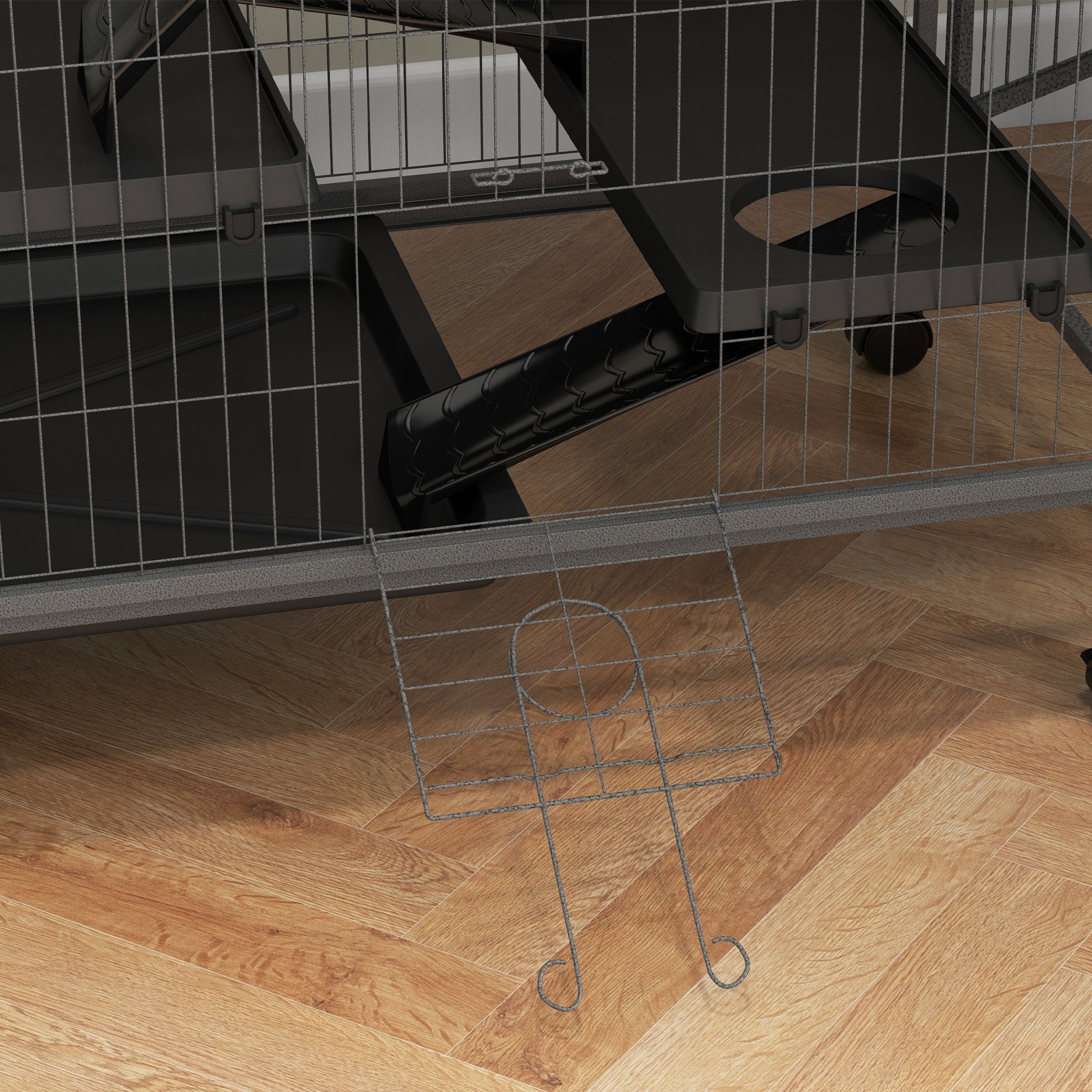 PawHut Small Animal Cage for Chinchilla Ferret Kitten on Wheels with Hammock Removable Tray, Grey - North Peak Garden Furniture