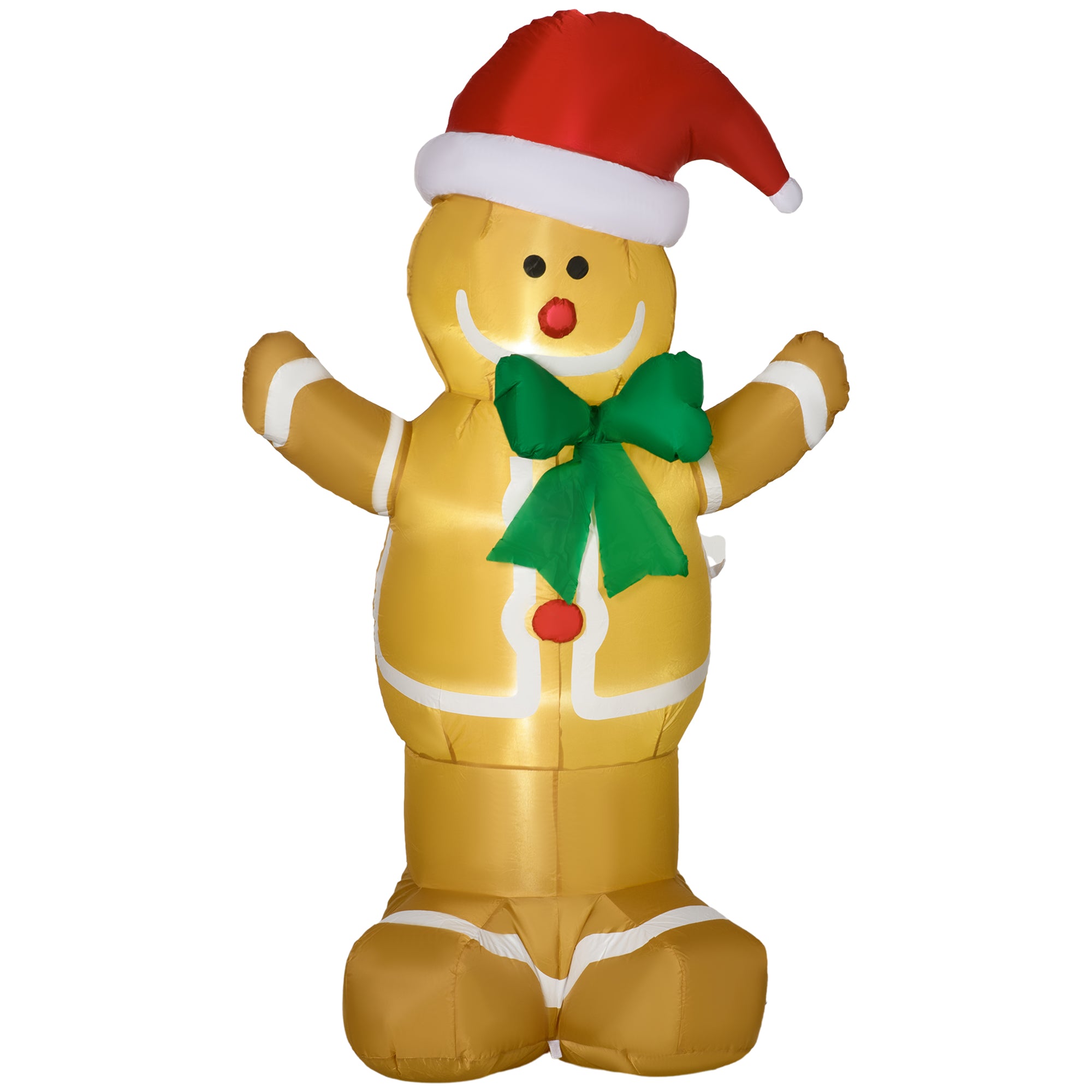 HOMCOM 6ft Christmas Inflatable Gingerbread Man & Santa Hat Safe Outdoor Decoration w/ LED Lights Accessories - North Peak Garden Furniture