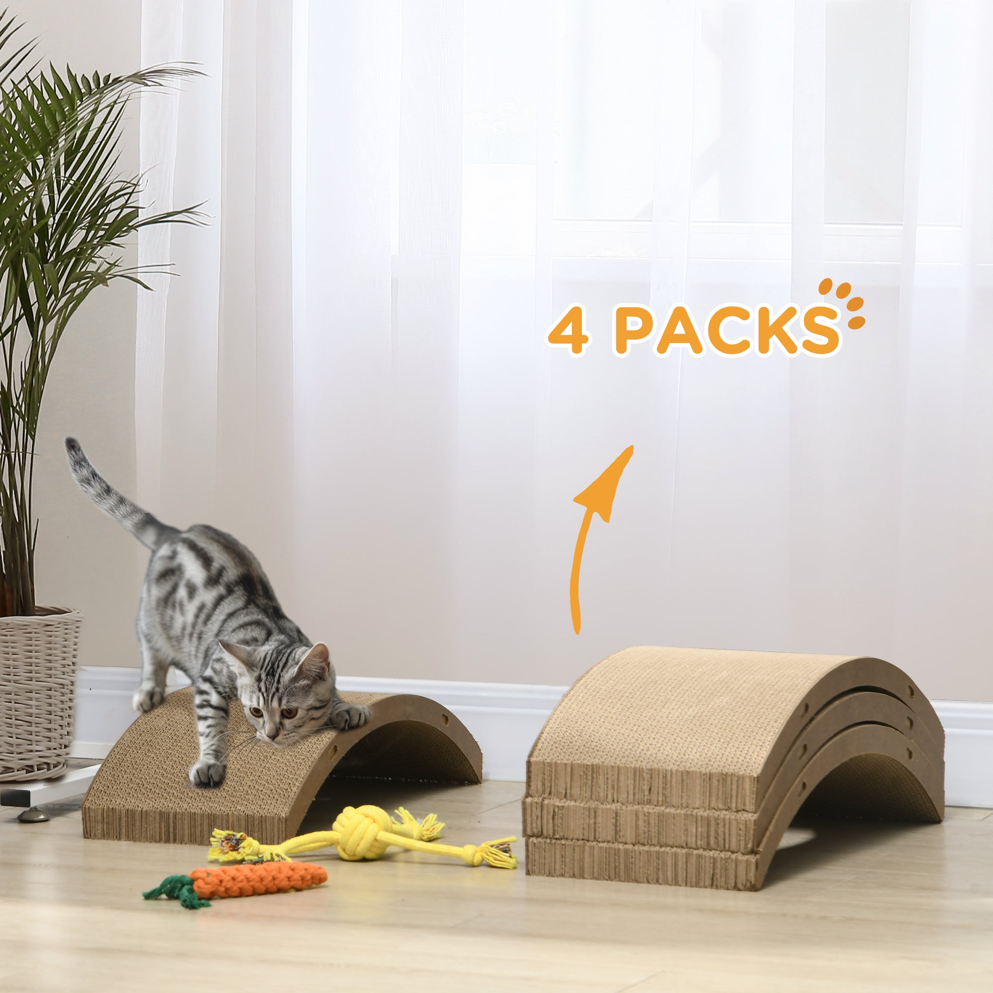 PawHut Four-Piece Cat Scratching Board, Cat Treadmill Replacement, 55 x 26cm - Brown - North Peak Garden Furniture