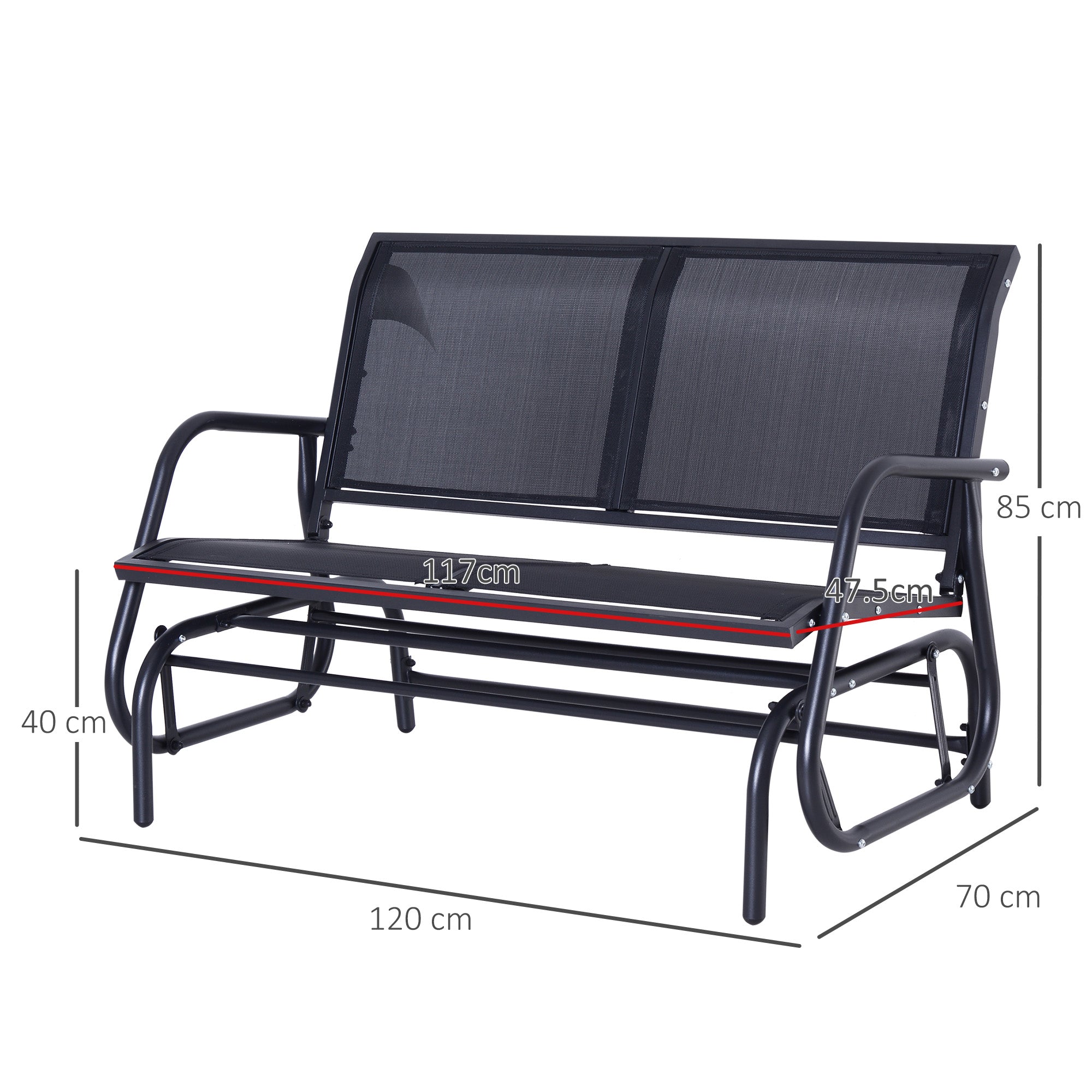 Outsunny 2-Person Outdoor Glider Bench Patio Double Swing Gliding Chair Loveseat w/Power Coated Steel Frame for Backyard Garden Porch, Black