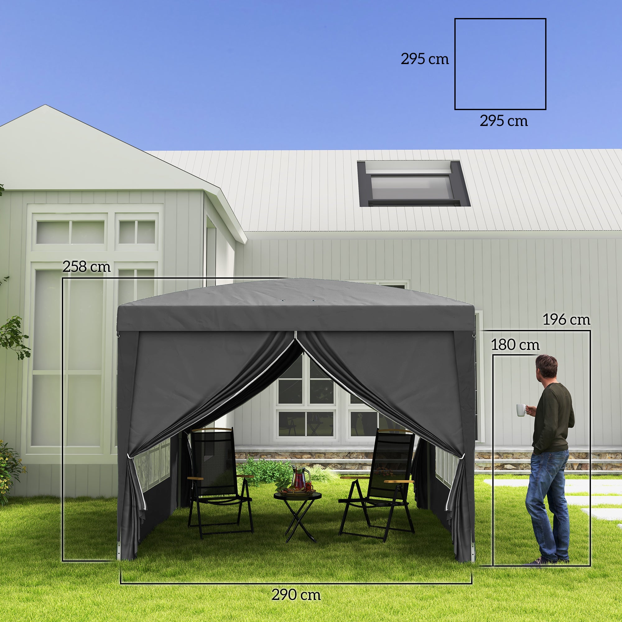 Outsunny 3 x 3 Meters Pop Up Water Resistant Gazebo Wedding Camping Party Tent Canopy Marquee with Carry Bag and 2 Windows, Grey
