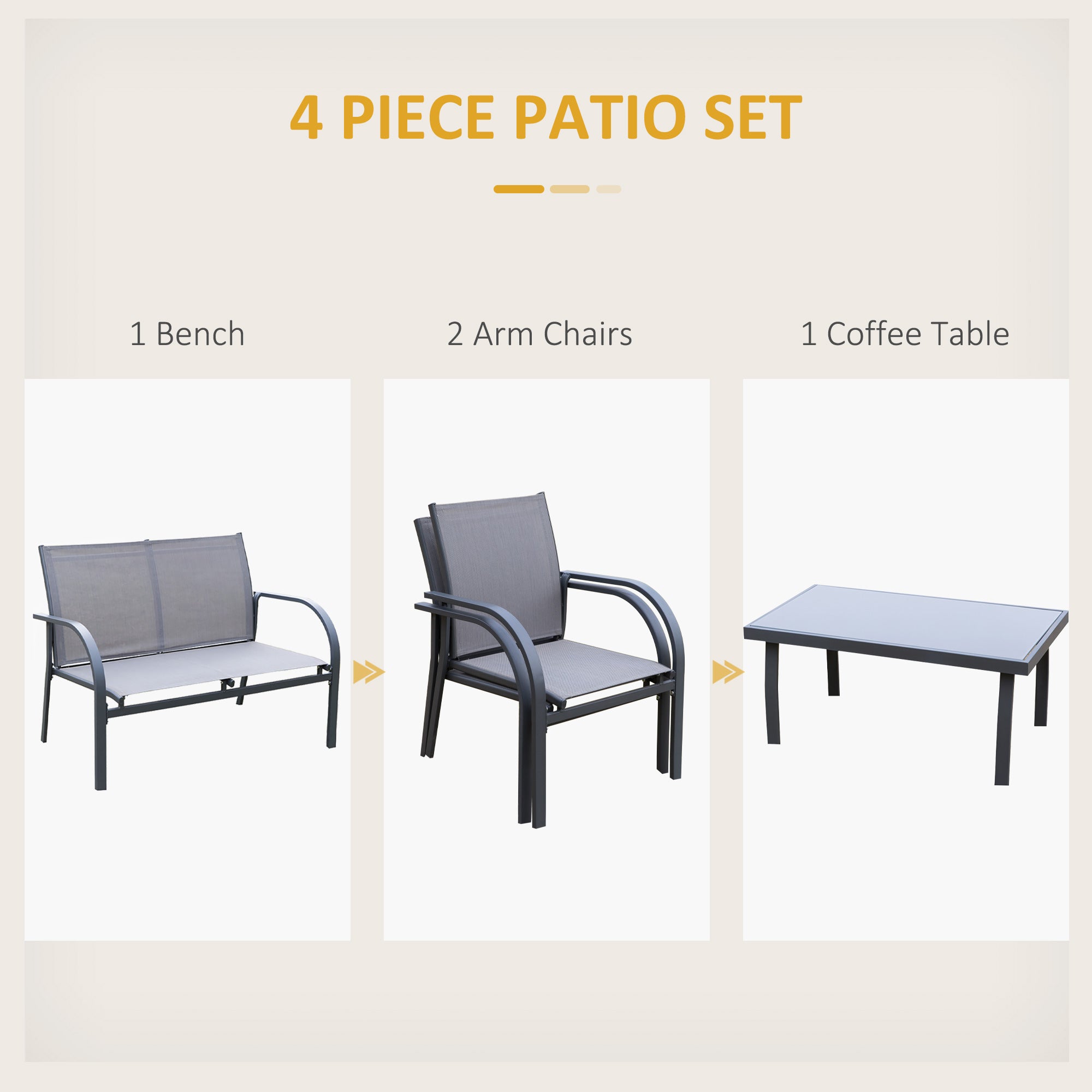 Outsunny Four-Piece Minimal Garden Patio Set - Grey - North Peak Garden Furniture