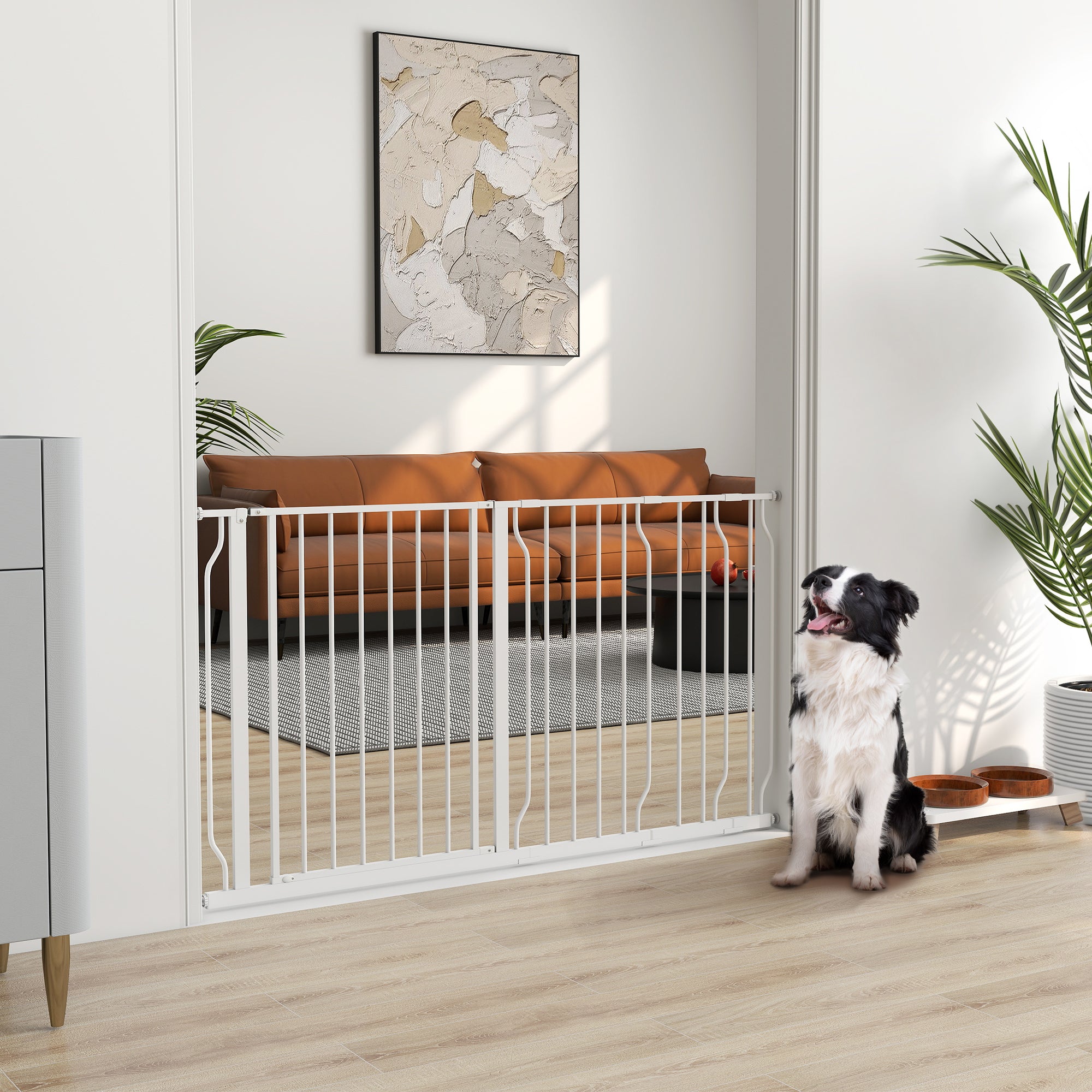 PawHut Extra Wide Dog Safety Gate, with Door Pressure, for Doorways, Hallways, Staircases - White - North Peak Garden Furniture