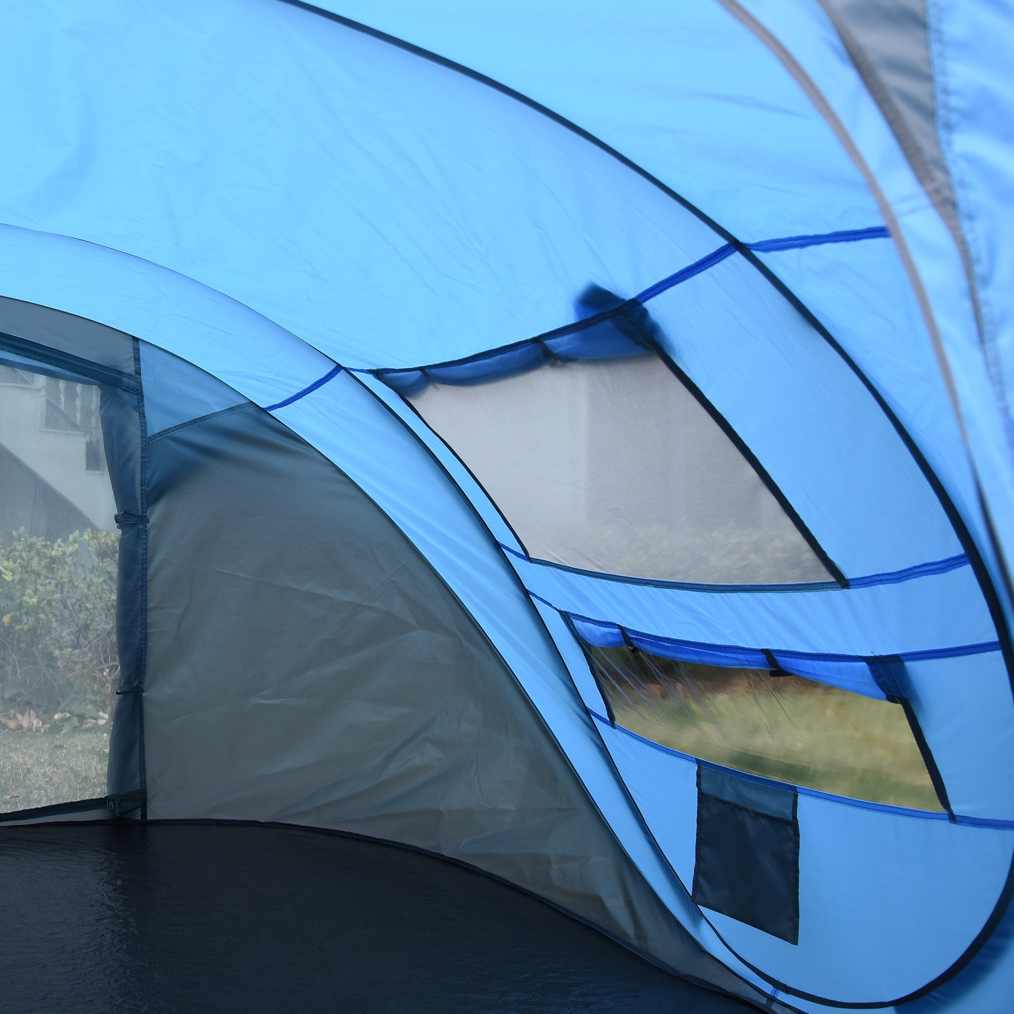 Outsunny 4-5 Person Pop-up Camping Tent Waterproof Family Tent w/ 2 Mesh Windows & PVC Windows Portable Carry Bag for Outdoor Trip, Sky Blue - North Peak Garden Furniture