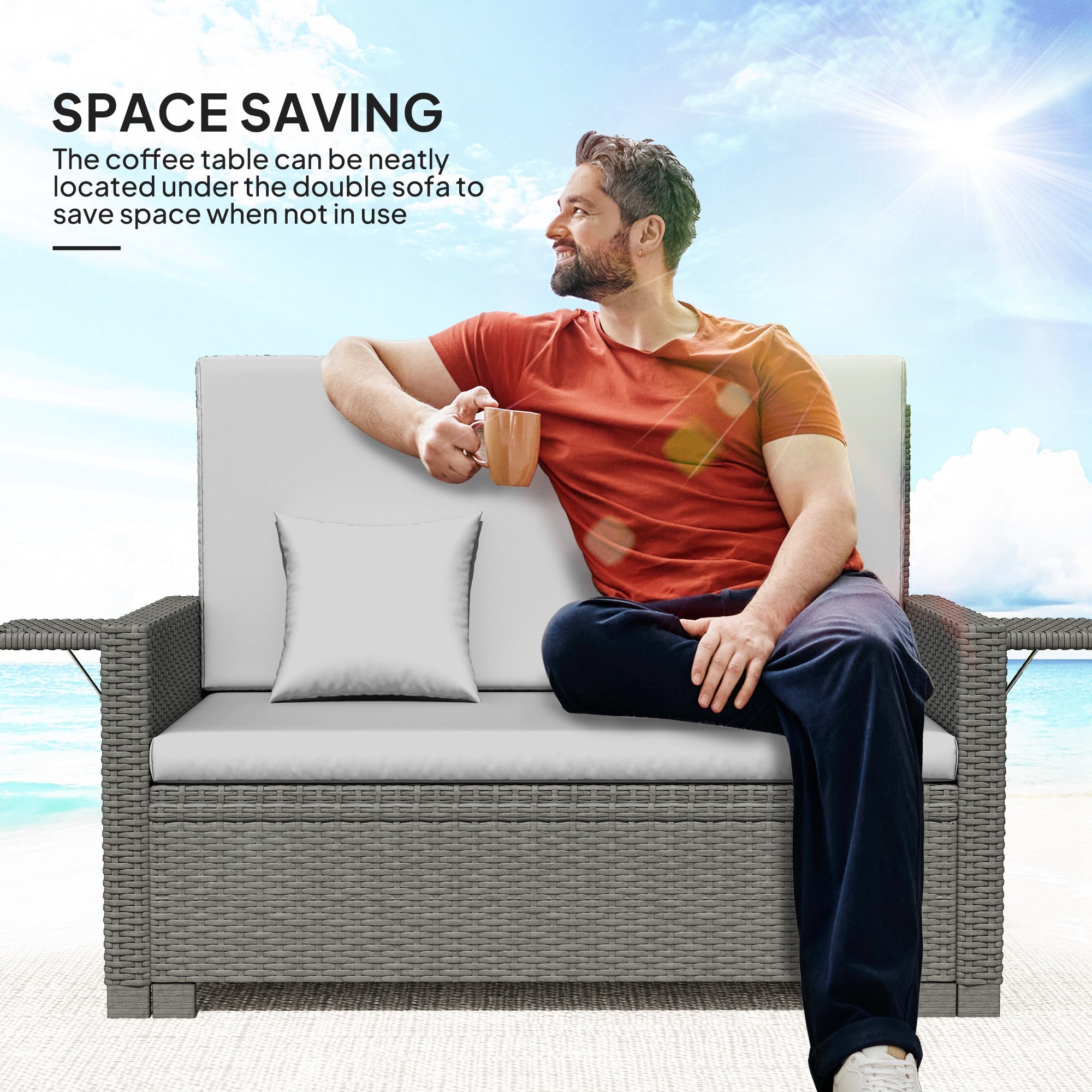 Outsunny Rattan Day Bed, with Footstool - Light Grey - North Peak Garden Furniture