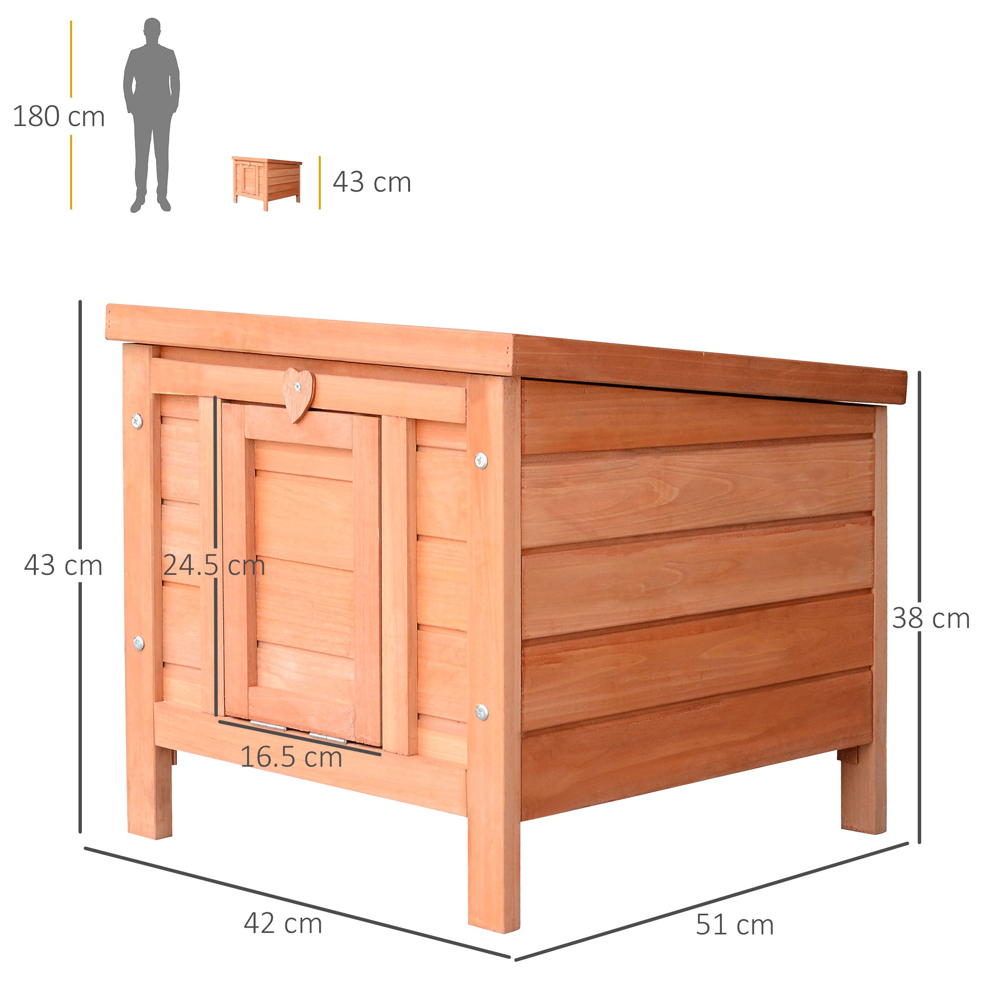PawHut Wooden Rabbit Hutch Outdoor, Guinea Pig Hutch, Rabbit Hideaway, Cat House, Bunny Cage Small Animal House 51 x 42 x 43 cm, Natural - North Peak Garden Furniture