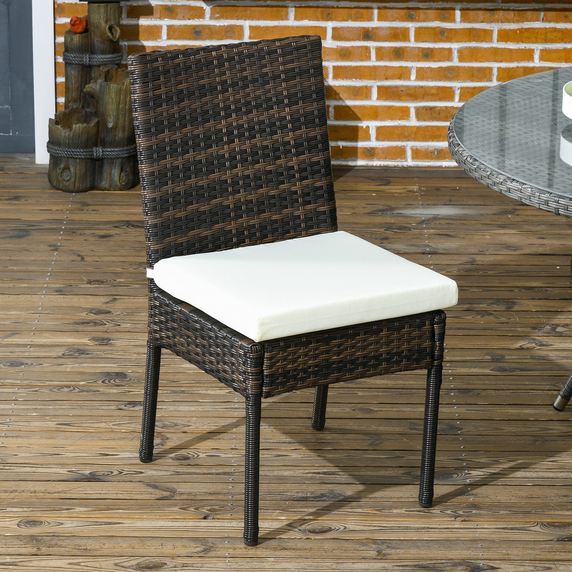 Outsunny Set of Two Armless Rattan Garden Chairs - Brown - North Peak Garden Furniture