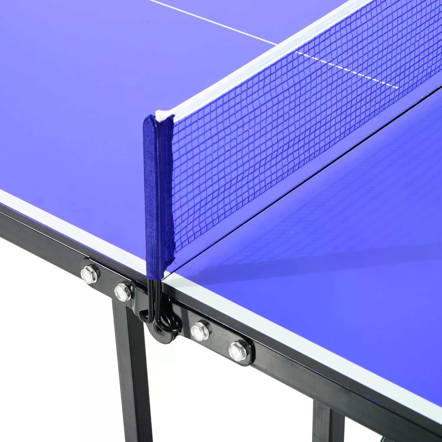 HOMCOM Folding 5ft Mini Compact Table Tennis Top Ping Pong Table Set Professional Net Games Sports Training Play Blue - North Peak Garden Furniture