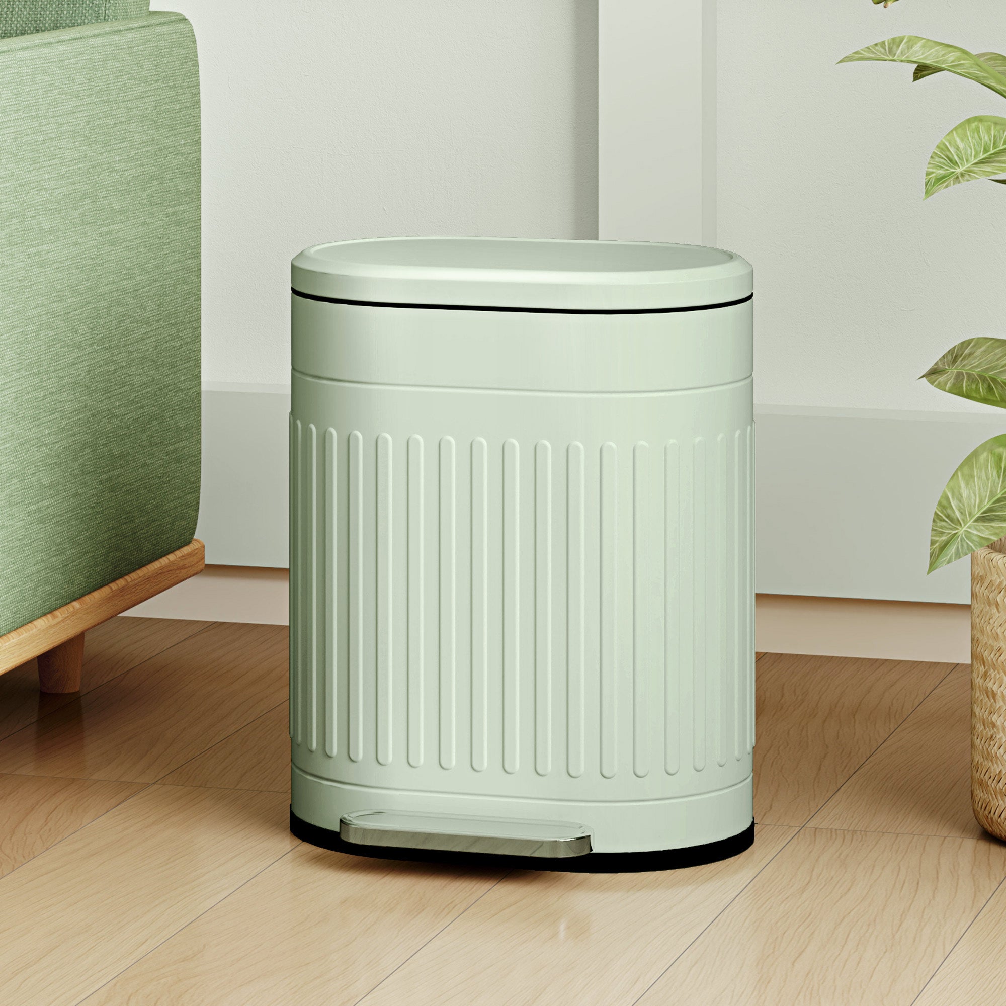 HOMCOM 20 Litre Pedal Bin, Fingerprint Proof Kitchen Bin with Soft-close Lid, Metal Rubbish Bin with Foot Pedal and Removable Inner Bucket, Light Green - North Peak Garden Furniture