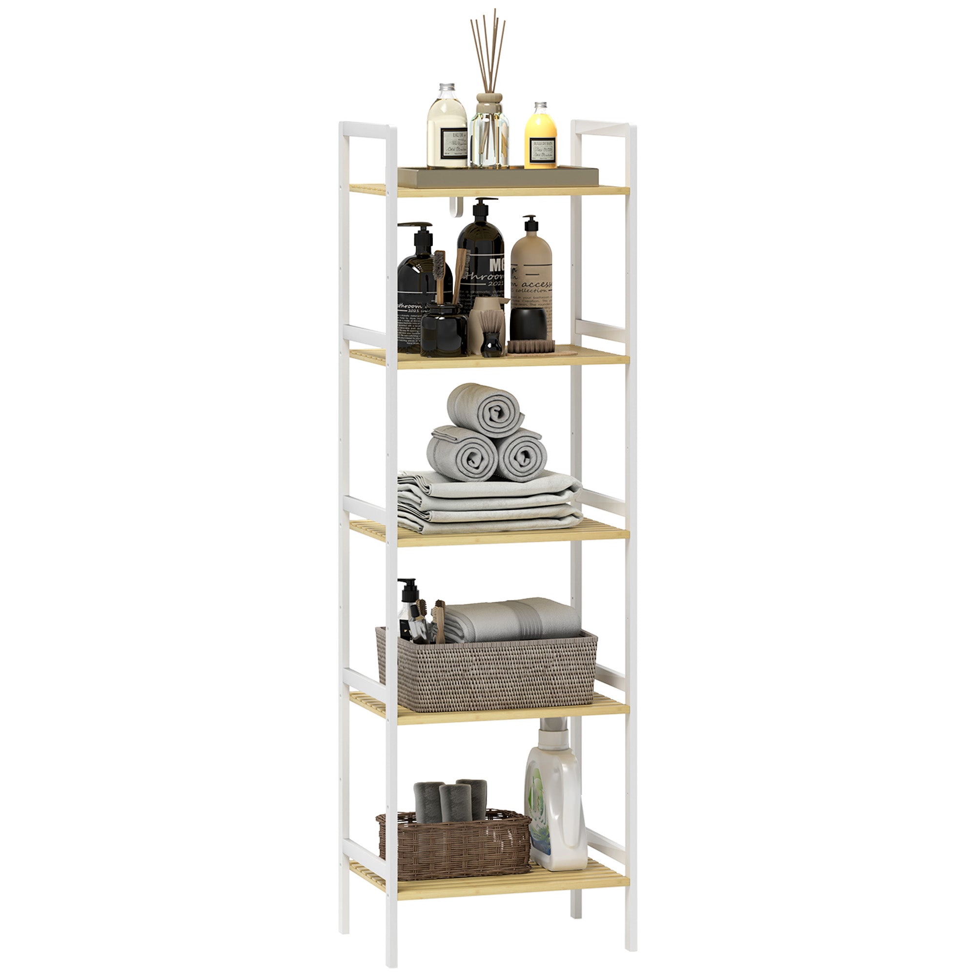 HOMCOM Five-Tier Bamboo Adjustable Shelf Storage Unit - North Peak Garden Furniture