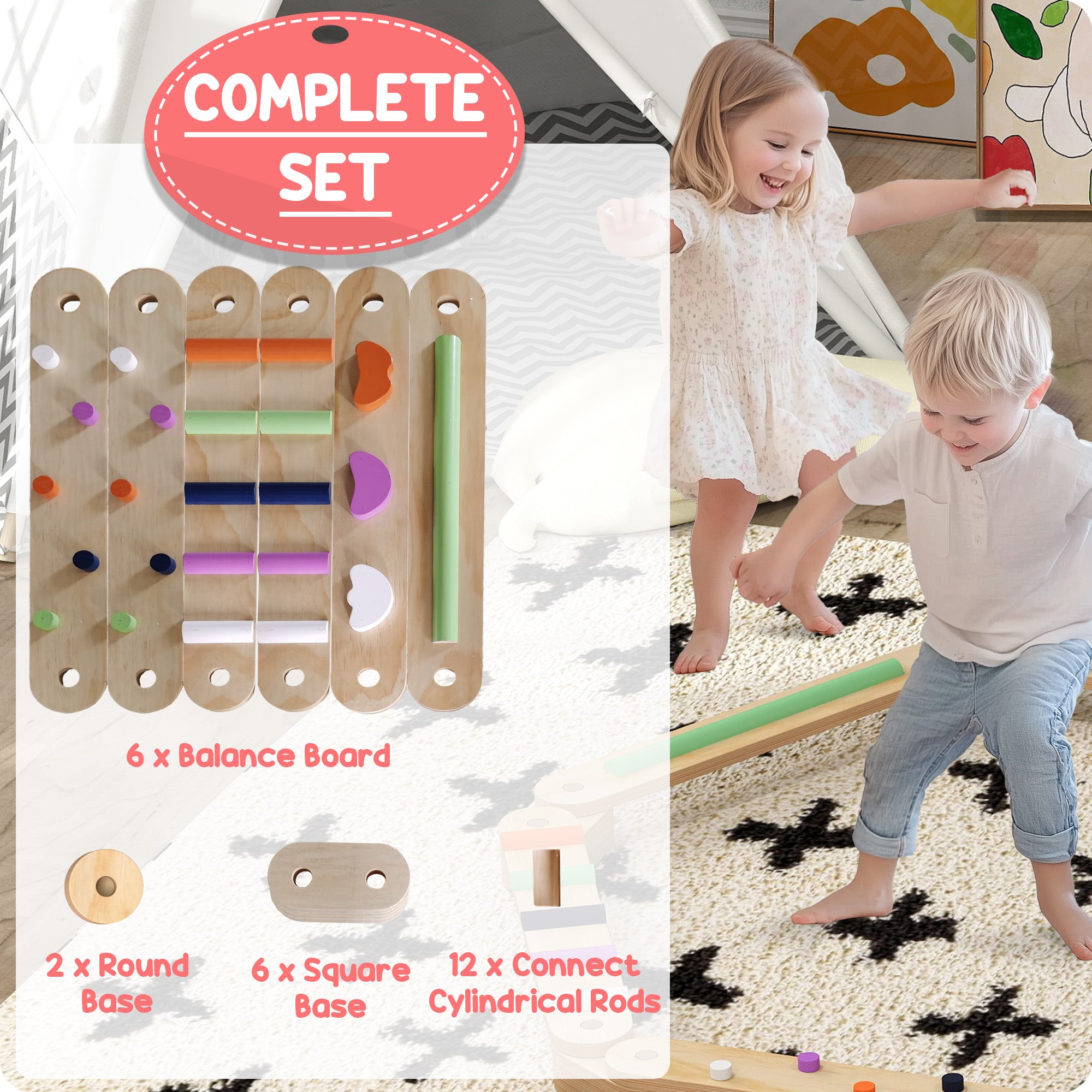 AIYAPLAY Wooden Balance Beam for Kids Build Coordination Agility and Strength