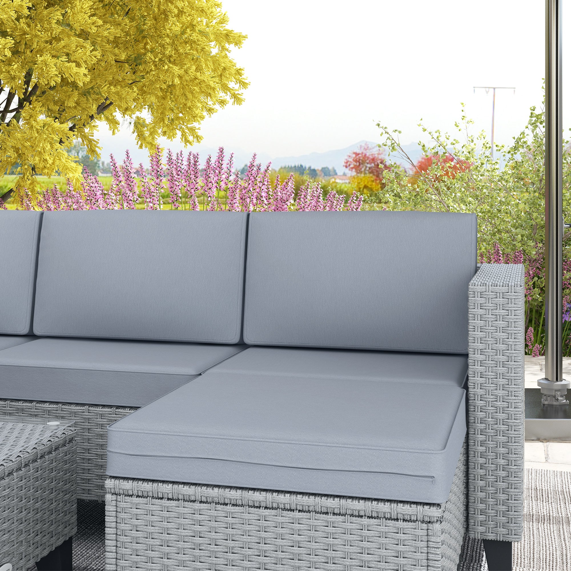 Outsunny 5-Piece Rattan Patio Furniture Set with Corner Sofa, Footstools, Coffee Table, for Poolside, Grey - North Peak Garden Furniture