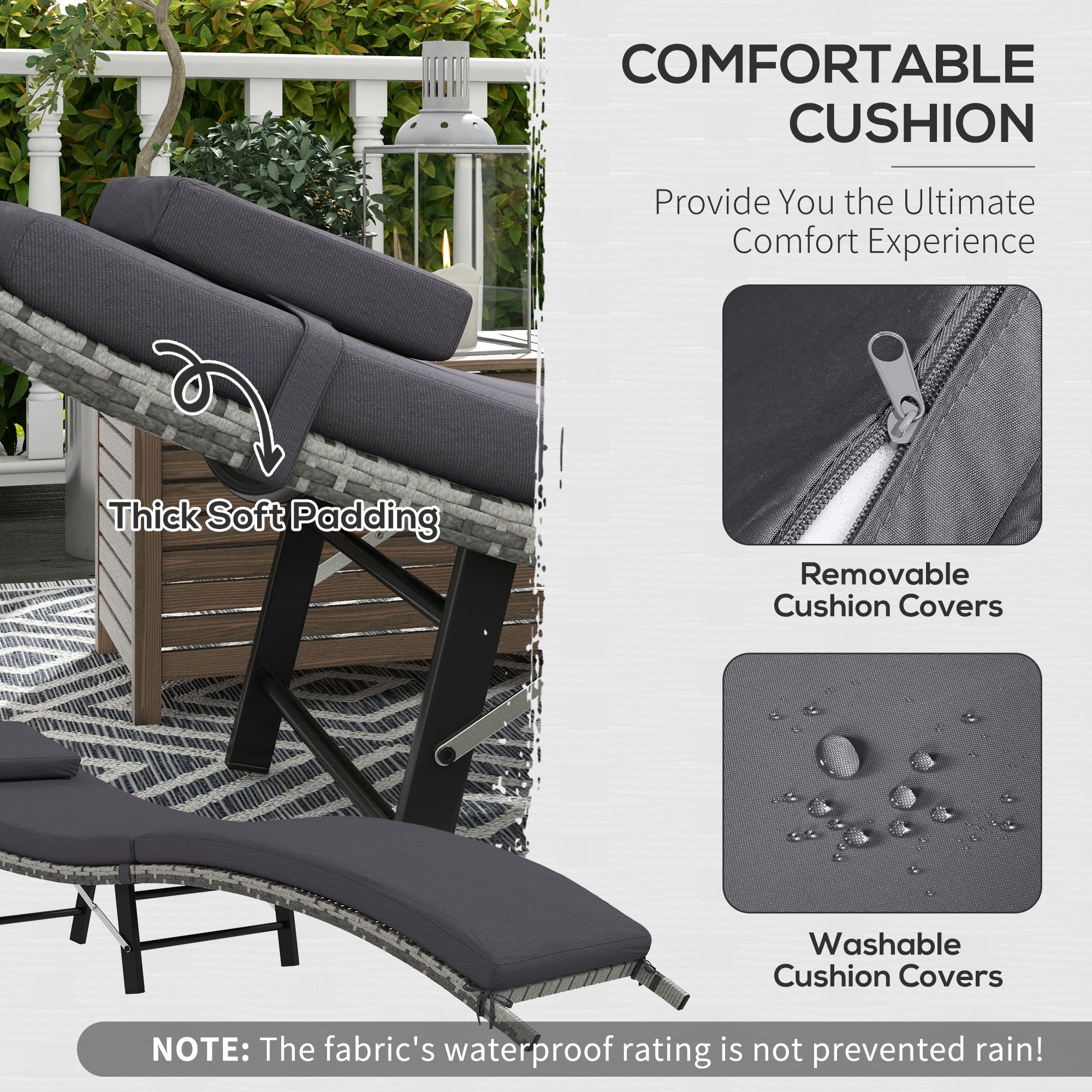 Outsunny Rattan Folding Sun Lounger Outdoor Chair with Cushion and Pillow Grey - North Peak Garden Furniture