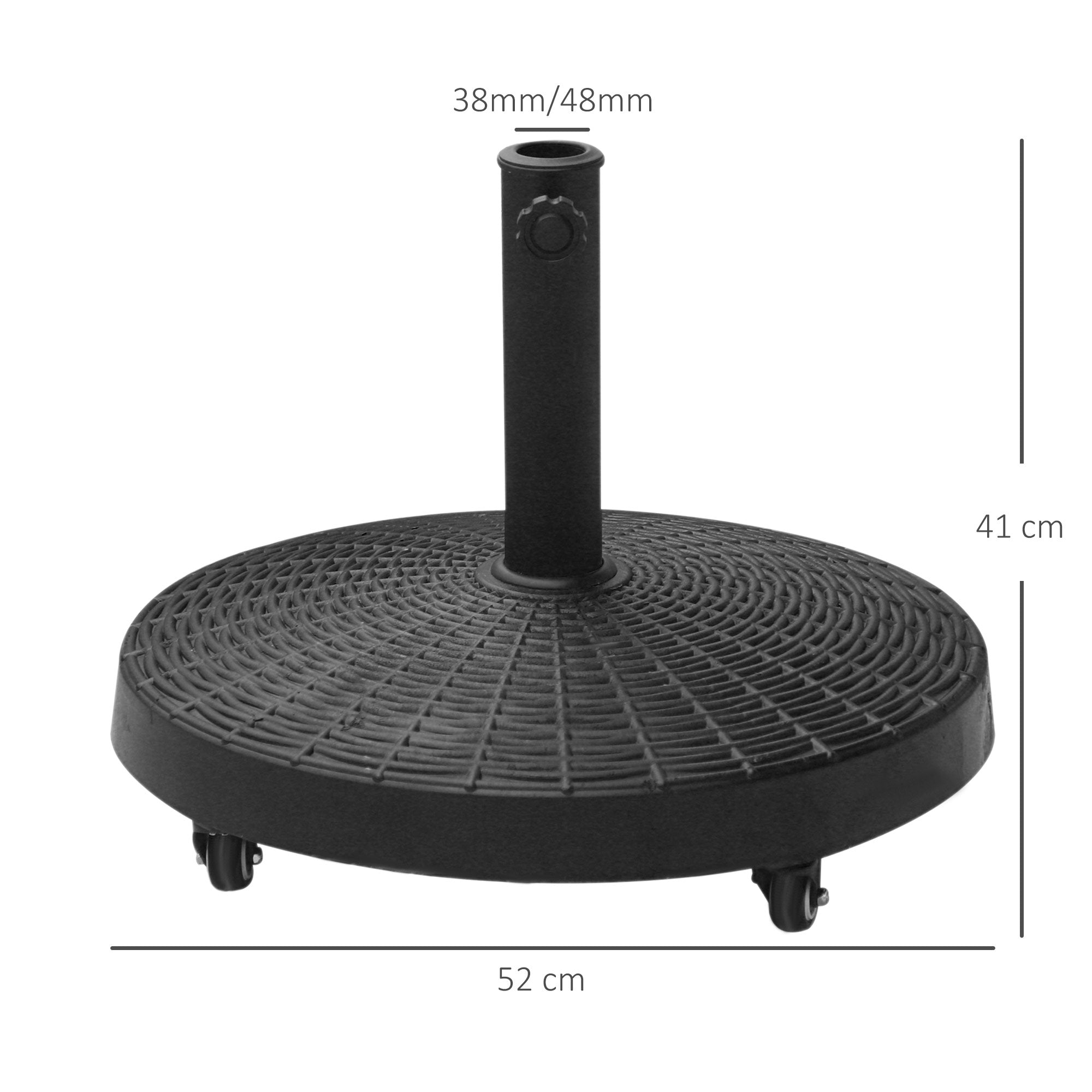 Outsunny 22.7kg Resin Patio Parasol Base Umbrella Stand Weight Deck Garden Sunshade Holder Round w/ Wheels Brakes Outdoor - North Peak Garden Furniture