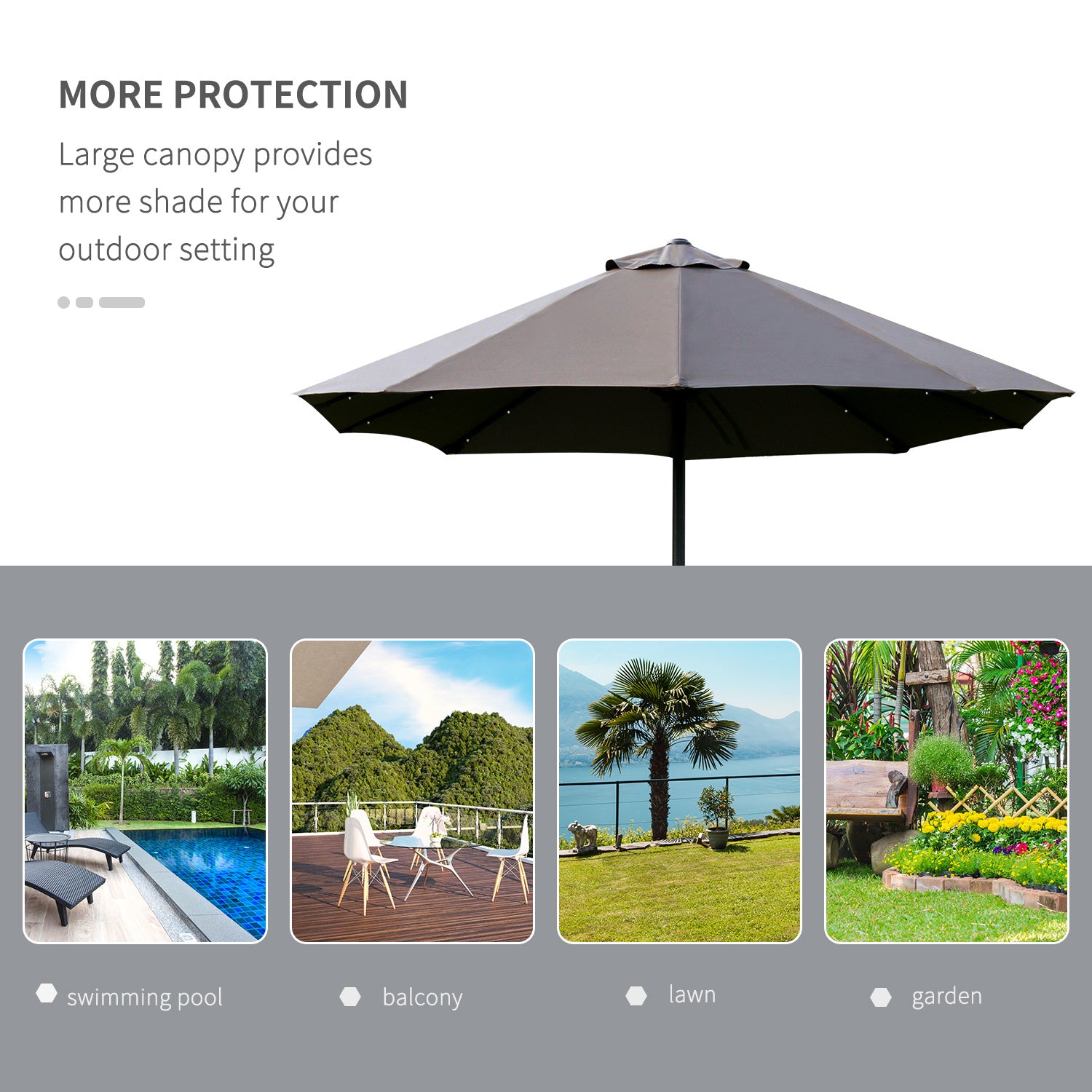 Outsunny 4.4m Double-Sided Sun Umbrella Patio Parasol LED Solar Lights Dark Grey