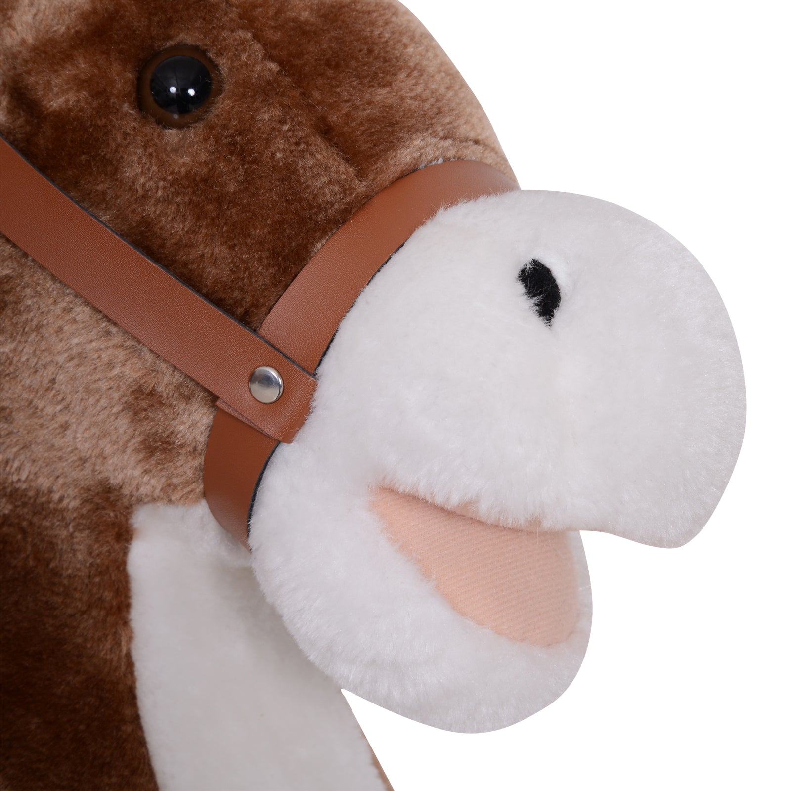 HOMCOM Kids Children Plush Rocking Horse Wooden Base Ride On Toy Rocker with Handle Grip Traditional Toy Fun Gift for Age 3+ (Brown & White) - North Peak Garden Furniture
