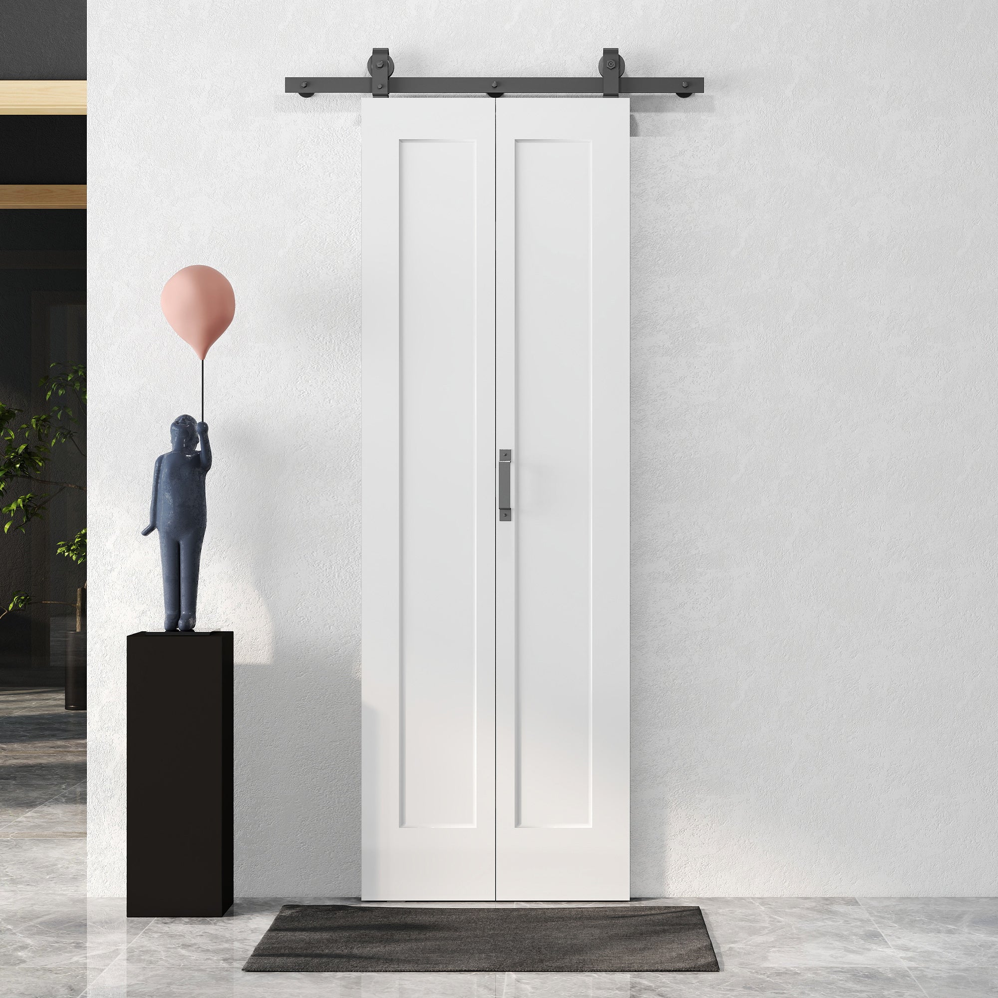 HOMCOM Slide Door, 70cm Modern Sliding Door Set Kit with Steel Rail, White