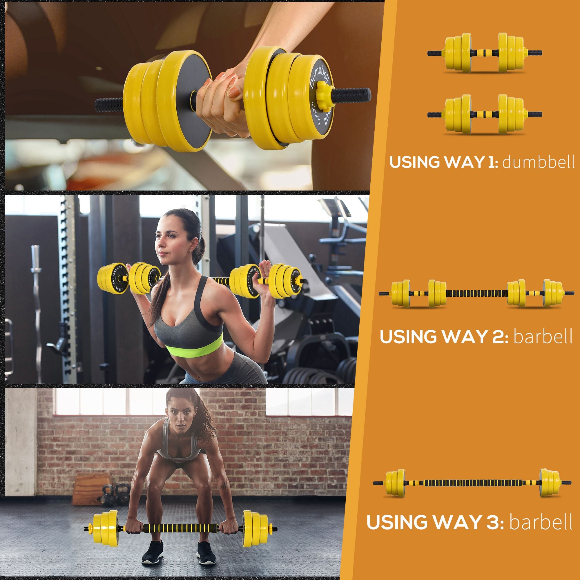 HOMCOM 20KG Dumbbell & Barbell Adjustable Set Plate Bar Clamp Rod Home Gym Sports Area Exercise Ergonomic - North Peak Garden Furniture