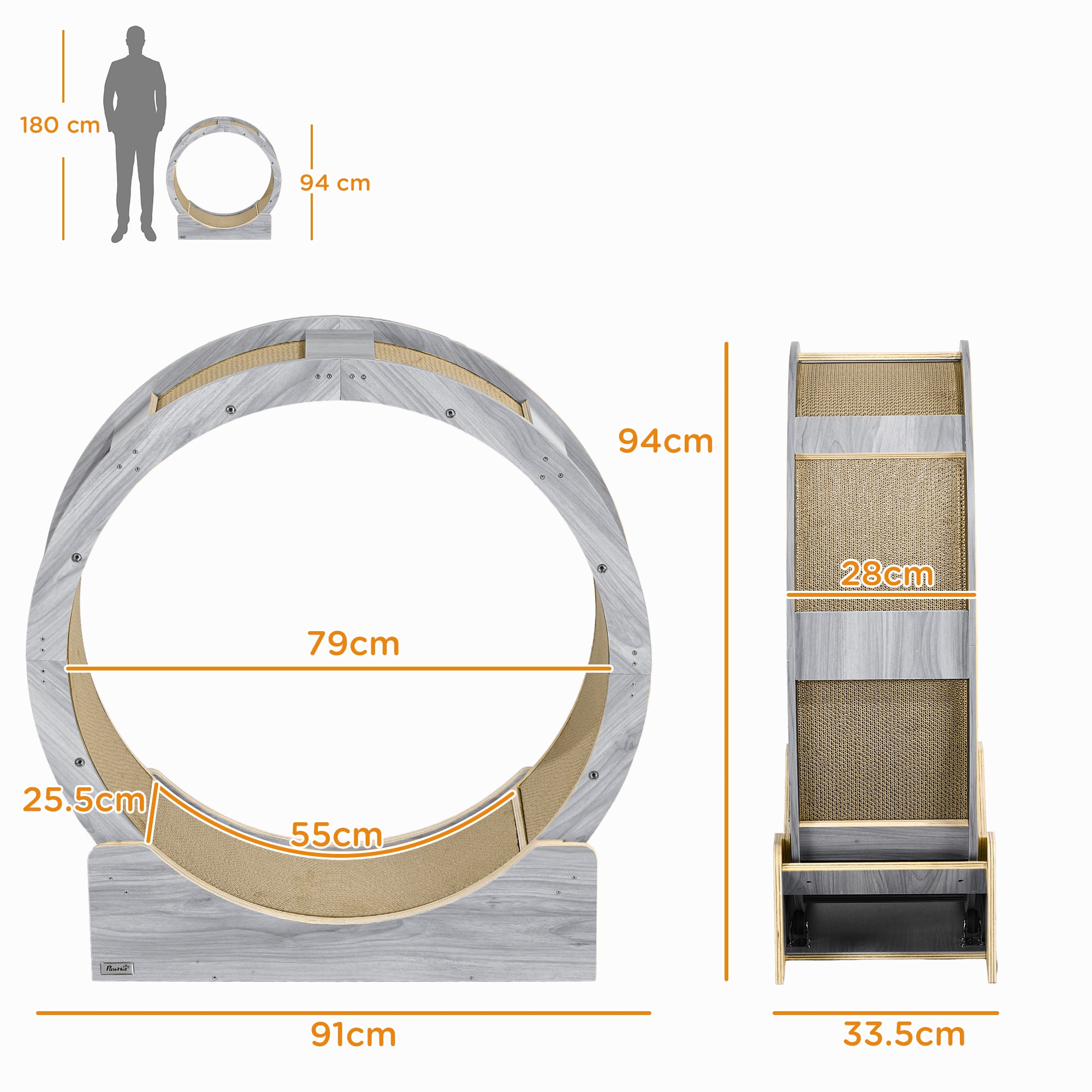 PawHut Cat Wheel with Brake, Scratching Pads - Grey - North Peak Garden Furniture