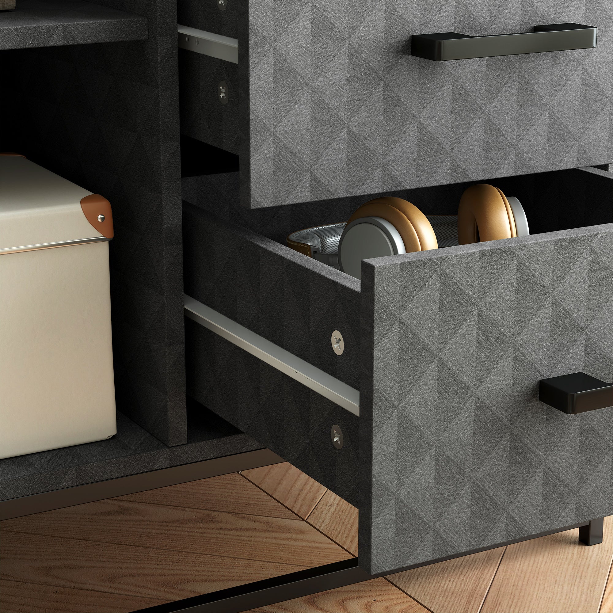HOMCOM Sideboard with Adjustable Shelf, Freestanding Sideboard Storage Cabinet with Open Compartment and 2 Drawers, Grey - North Peak Garden Furniture