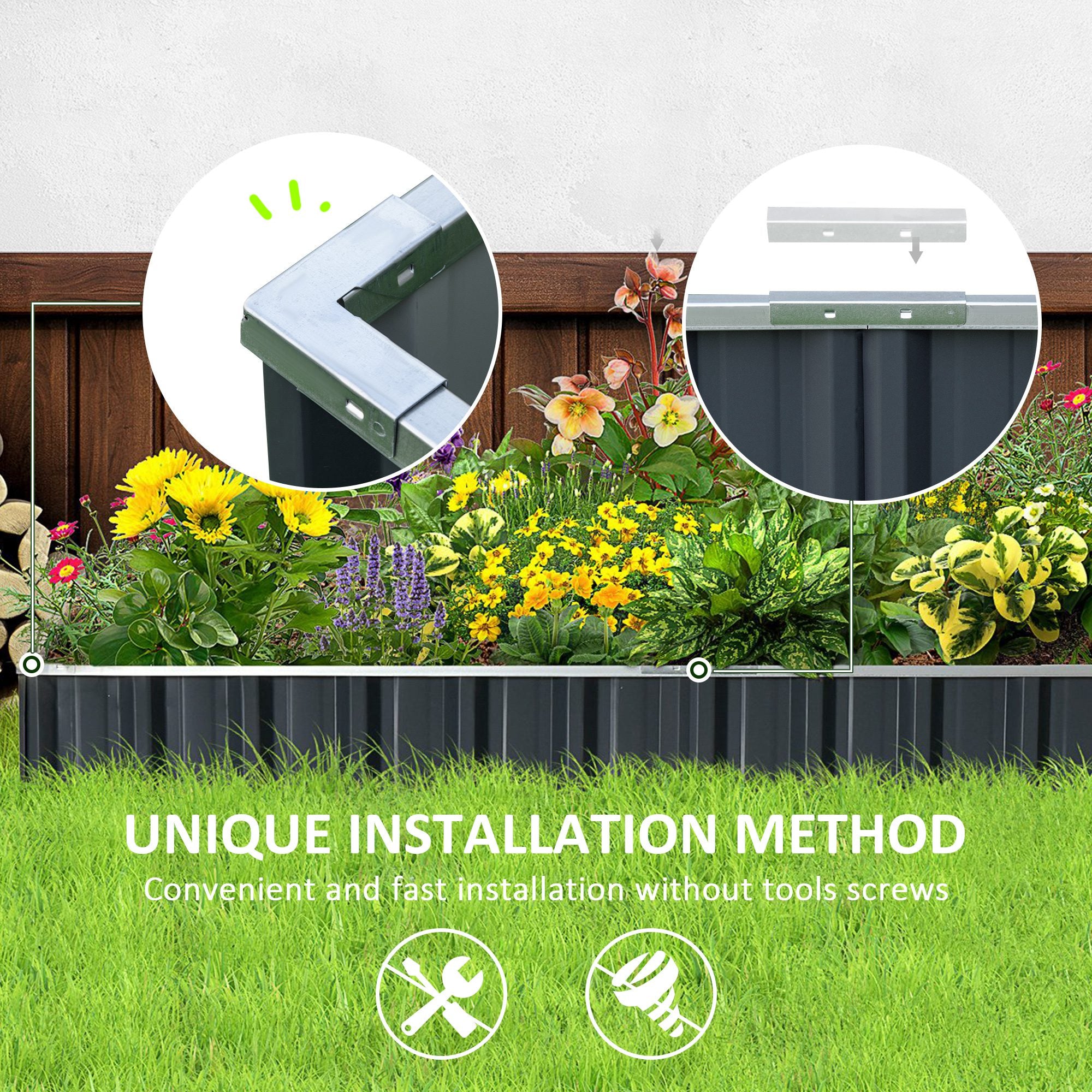 Outsunny 645L Metal Raised Garden Bed, DIY Large Steel Planter Box, No Bottom w/ A Pairs of Glove for Backyard, Patio to Grow Vegetables, Herbs, and Flowers, 258cmx90cm - North Peak Garden Furniture