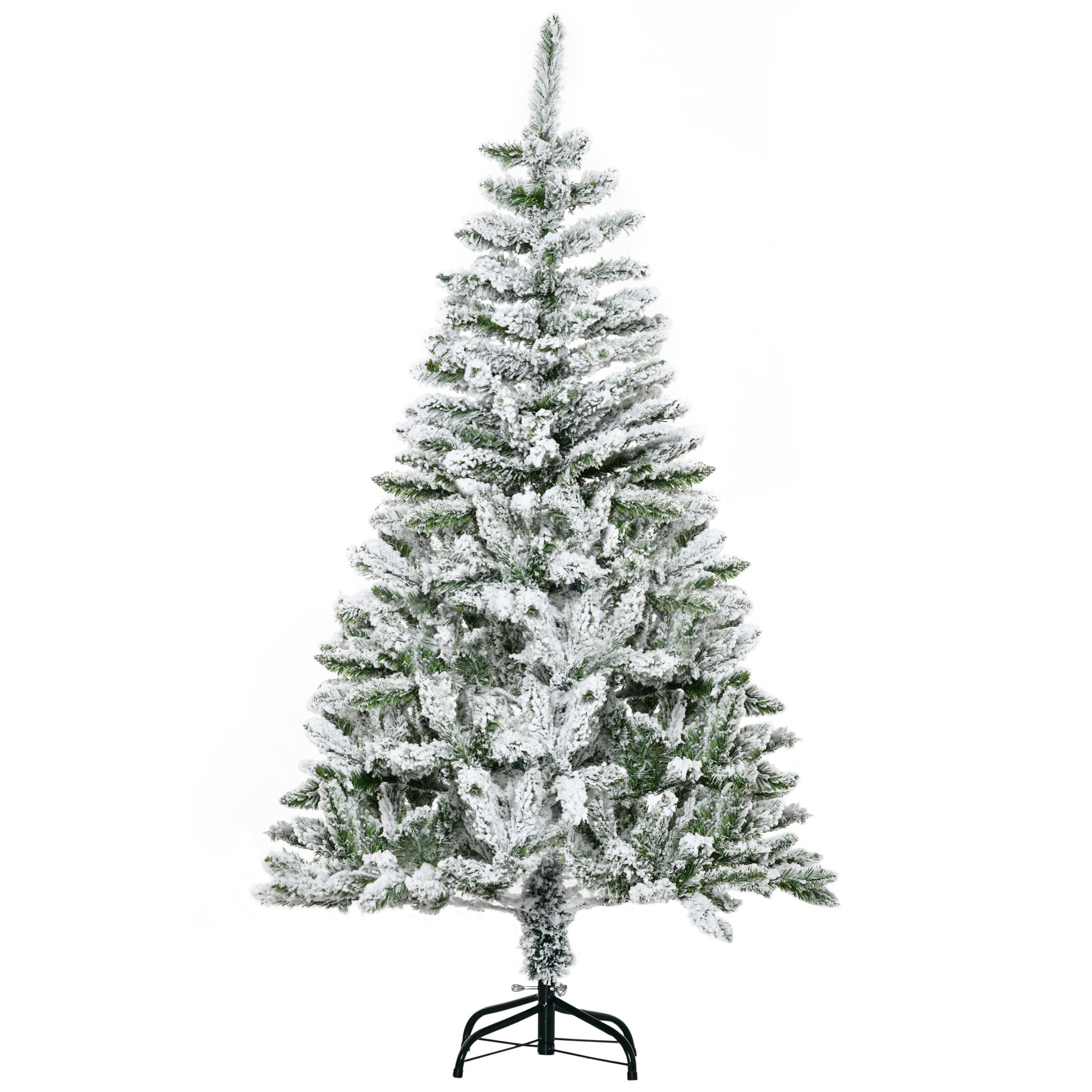 HOMCOM 5 Ft Snow Flocked Artificial Christmas Tree Xmas Pine Tree with Realistic Branches, Auto Open and Steel Base, Green - North Peak Garden Furniture