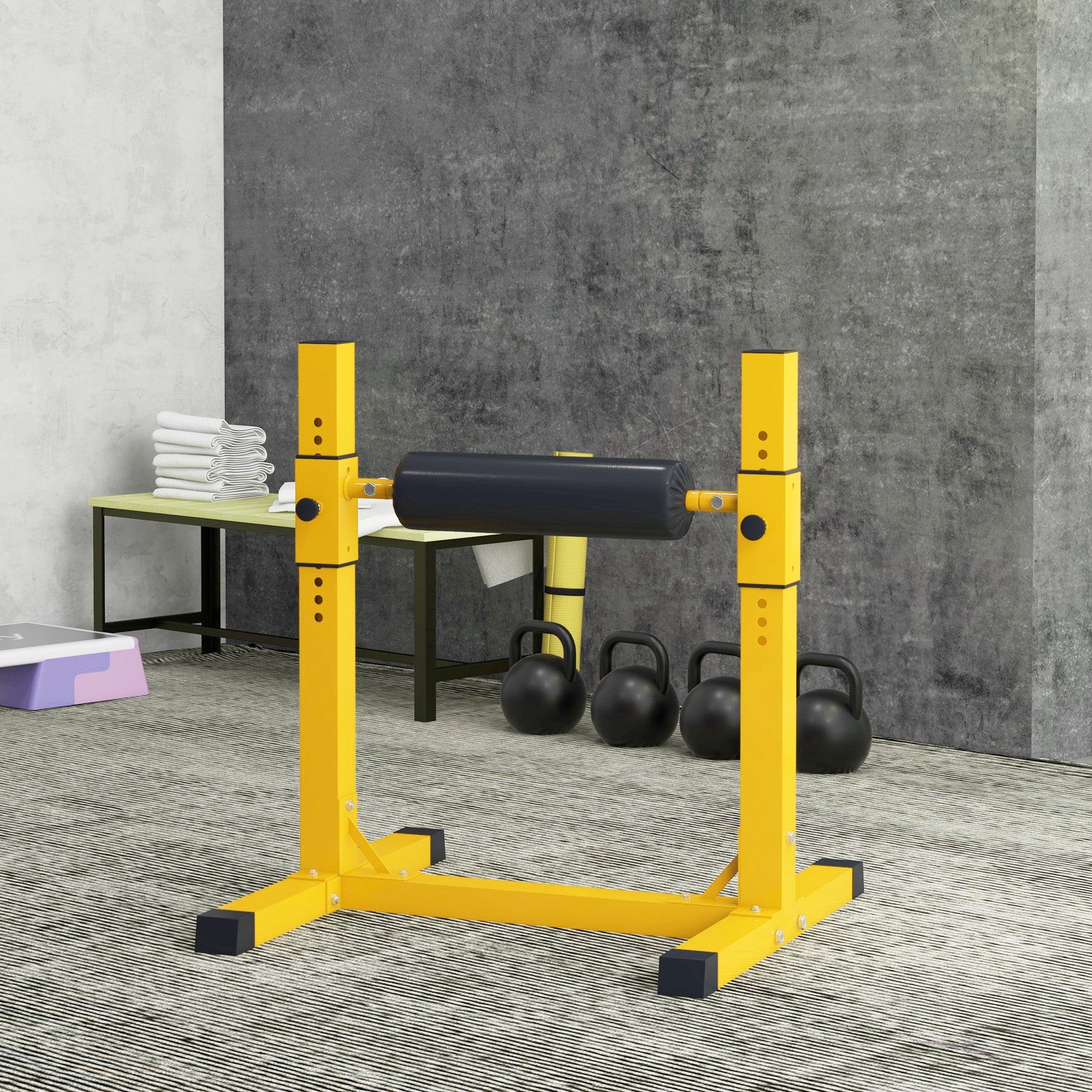 SPORTNOW Bulgarian Split Squat Stand, 12-Level Adjustable Single Leg Squat Machine with Foam Roller and Anti-Slip Pads for Lower Body Strength Training, Yellow - North Peak Garden Furniture