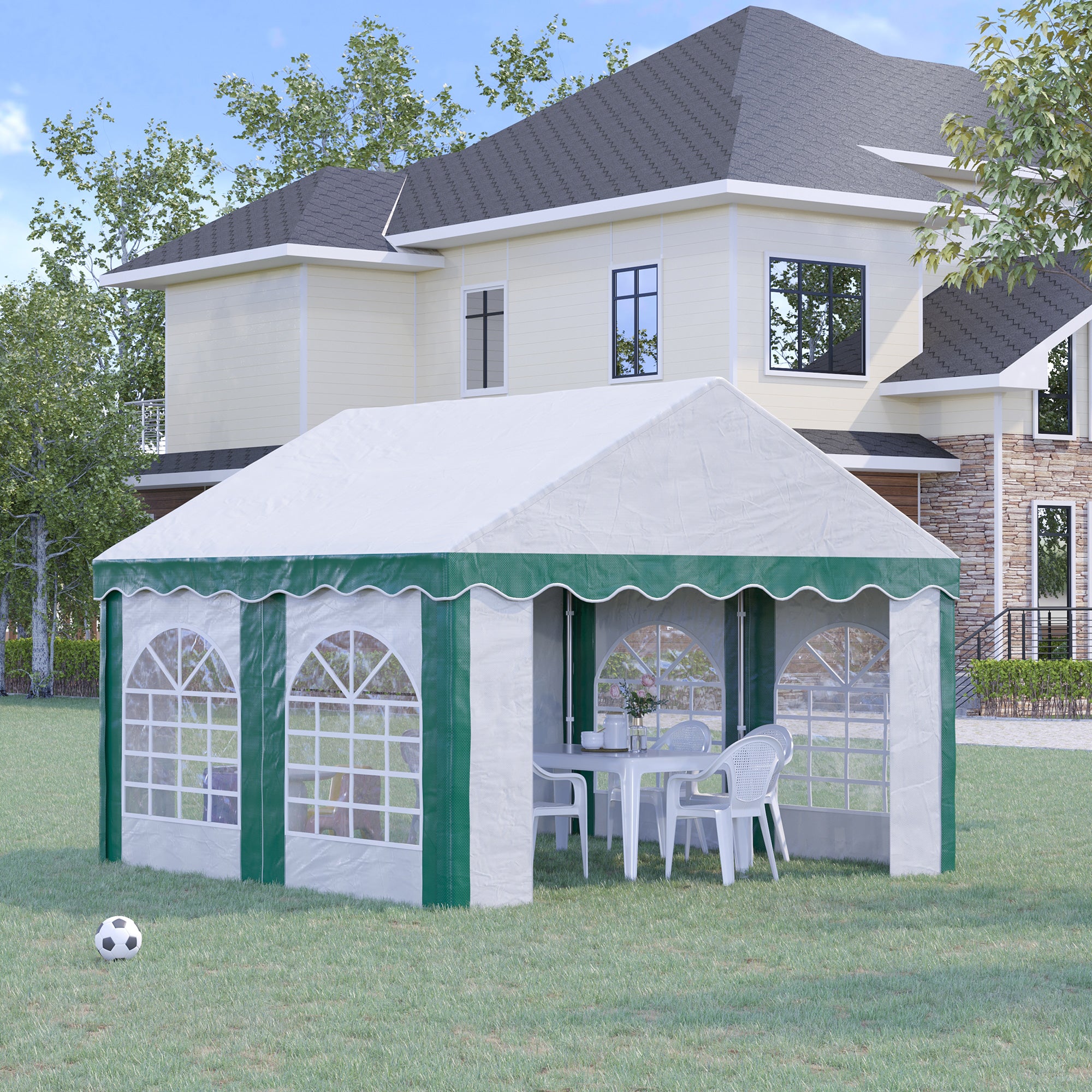 Outsunny 4 x 4m Garden Gazebo with Sides, Galvanised Marquee Party Tent with Four Windows and Double Doors, for Parties, Wedding and Events - North Peak Garden Furniture