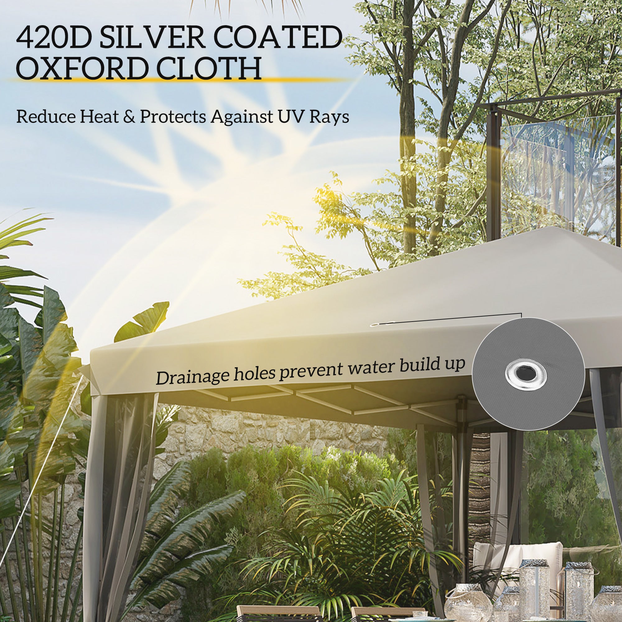 Outsunny 3 x 3 m Pop Up Gazebo, Garden Tent with Removable Mesh Sidewall Netting, Carry Bag for Backyard Patio Outdoor Light Grey - North Peak Garden Furniture