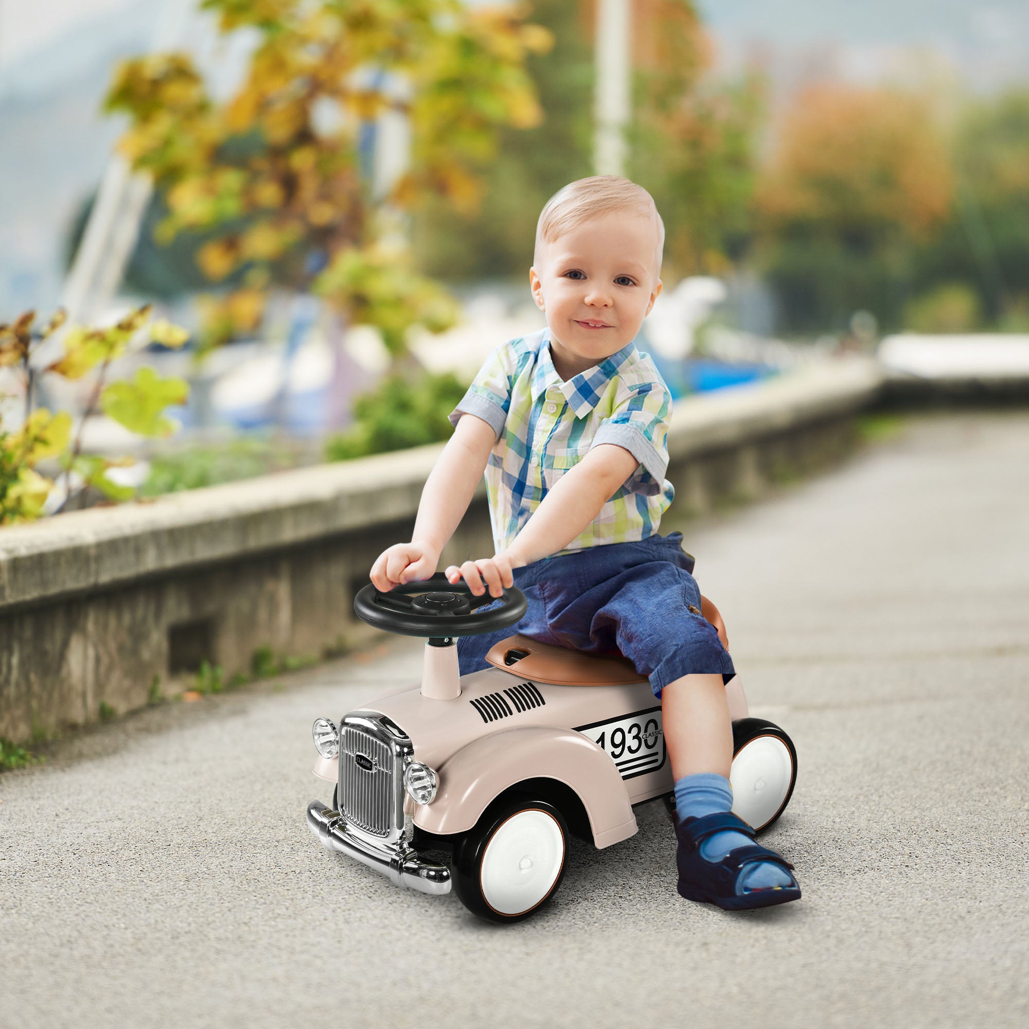 AIYAPLAY Foot to Floor Slider for Toddlers with Under-Seat Storage, Ride on Sliding Car with Horn, for Ages 12-36 Months - Cream