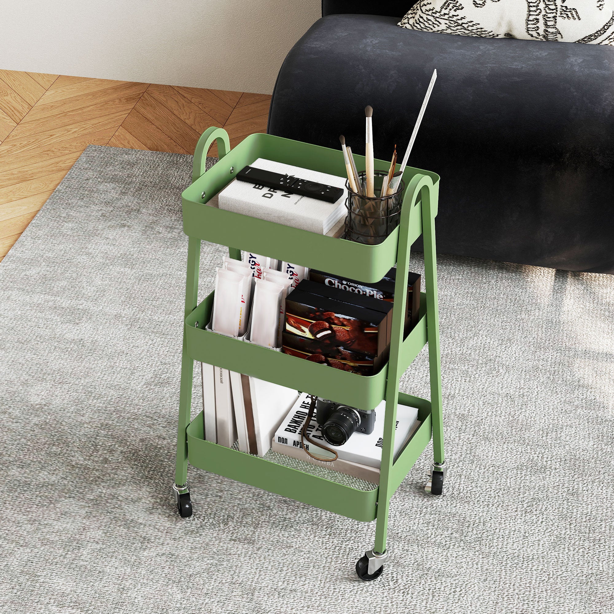 HOMCOM Three-Tier Storage Trolley - Green - North Peak Garden Furniture