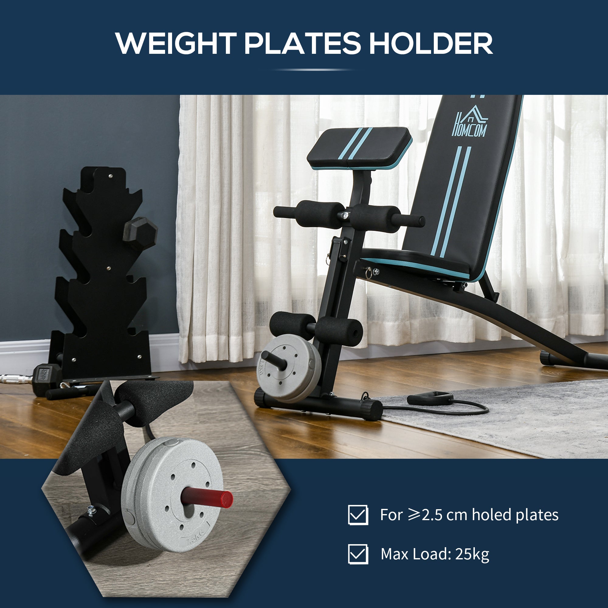 HOMCOM Foldable Weight Bench, Adjustable Strength Training Sit Up Ab Bench, Incline/Decline, Blue - North Peak Garden Furniture