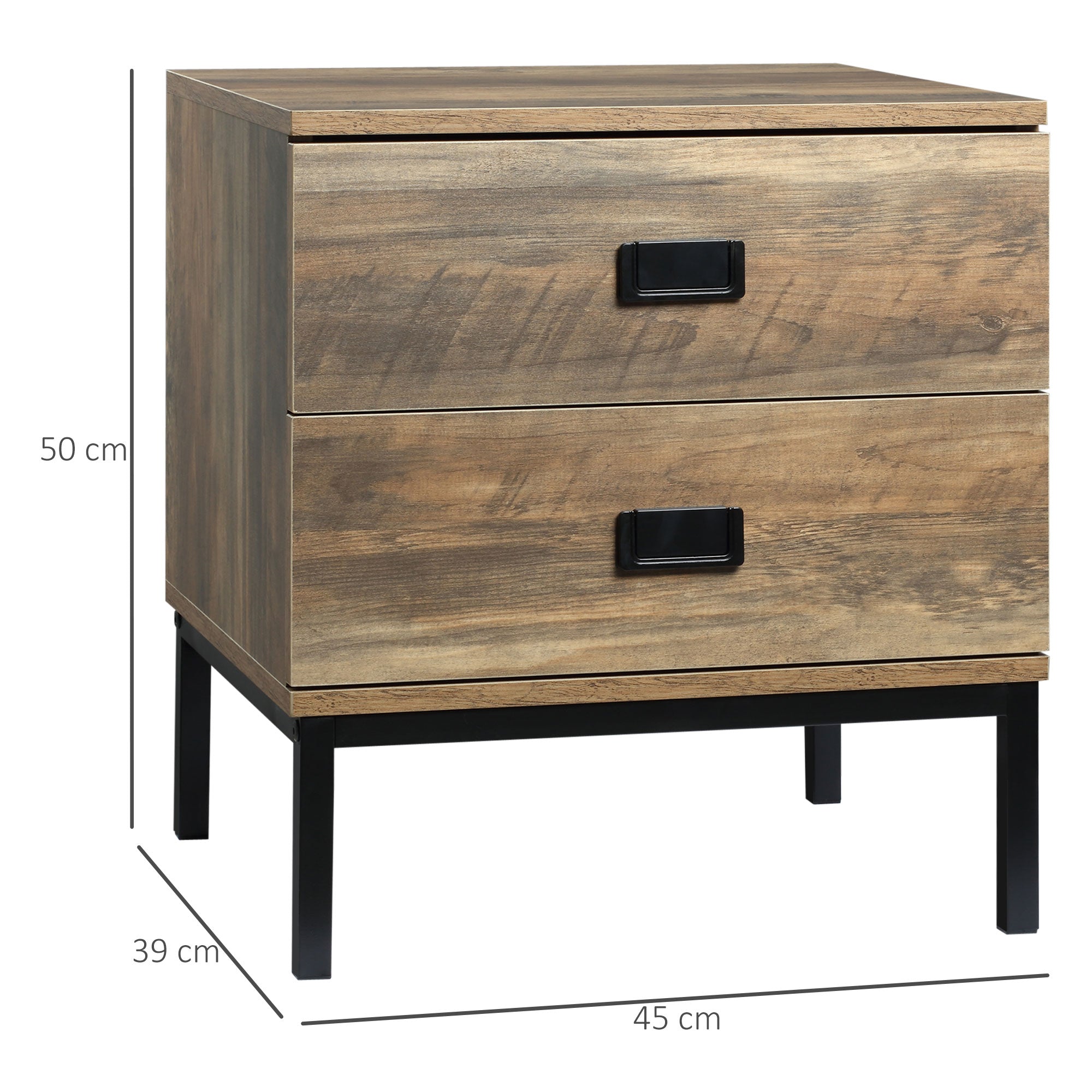 HOMCOM Retro Bedside Table, End Side Table with 2 Drawers, Metal Frame for Bedroom, Living Room, Set of 2, Coffee - North Peak Garden Furniture
