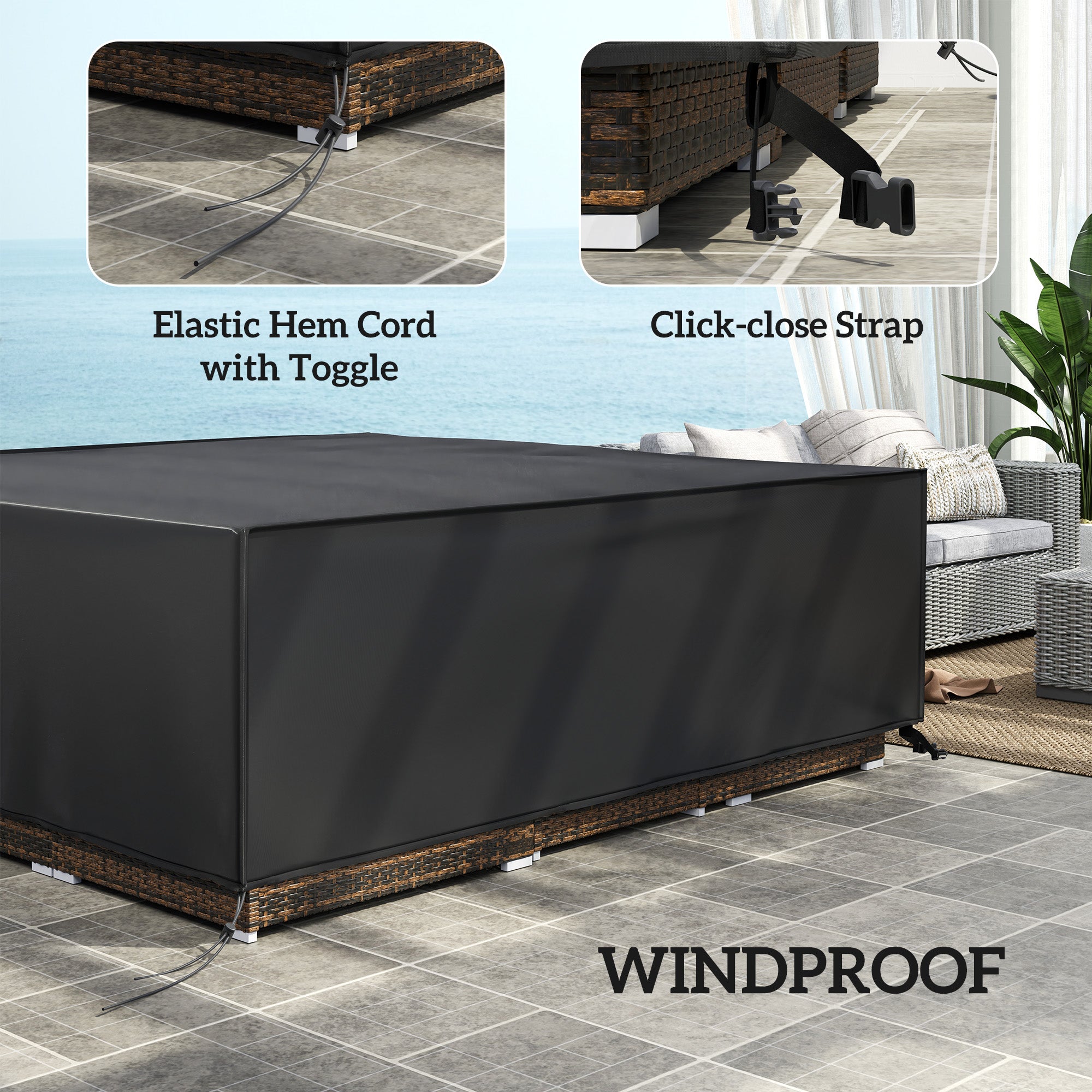 Outsunny Large Patio Garden Furniture Set Cover 600D Oxford Square Waterproof, 230 x 230 x 70 cm, Black - North Peak Garden Furniture