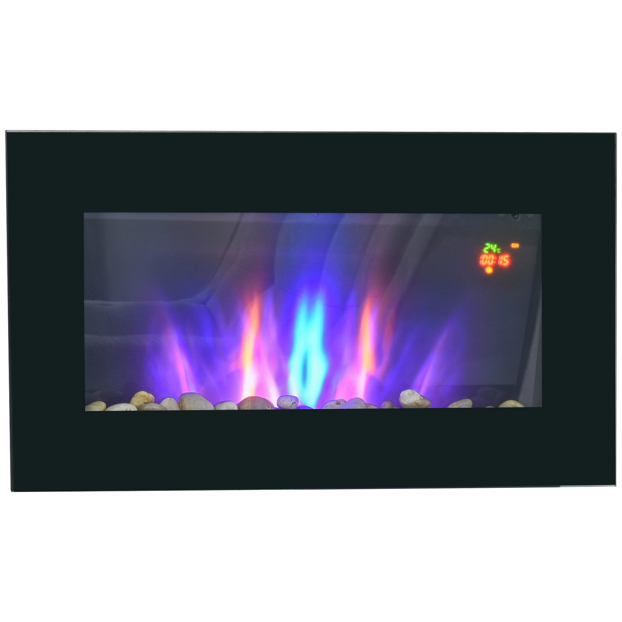 HOMCOM 1000W/2000W Electric Wall Fireplace w/ LED Flame Effect Timer Remote Sleek Stylish Safe Home Heating 20-25㎡