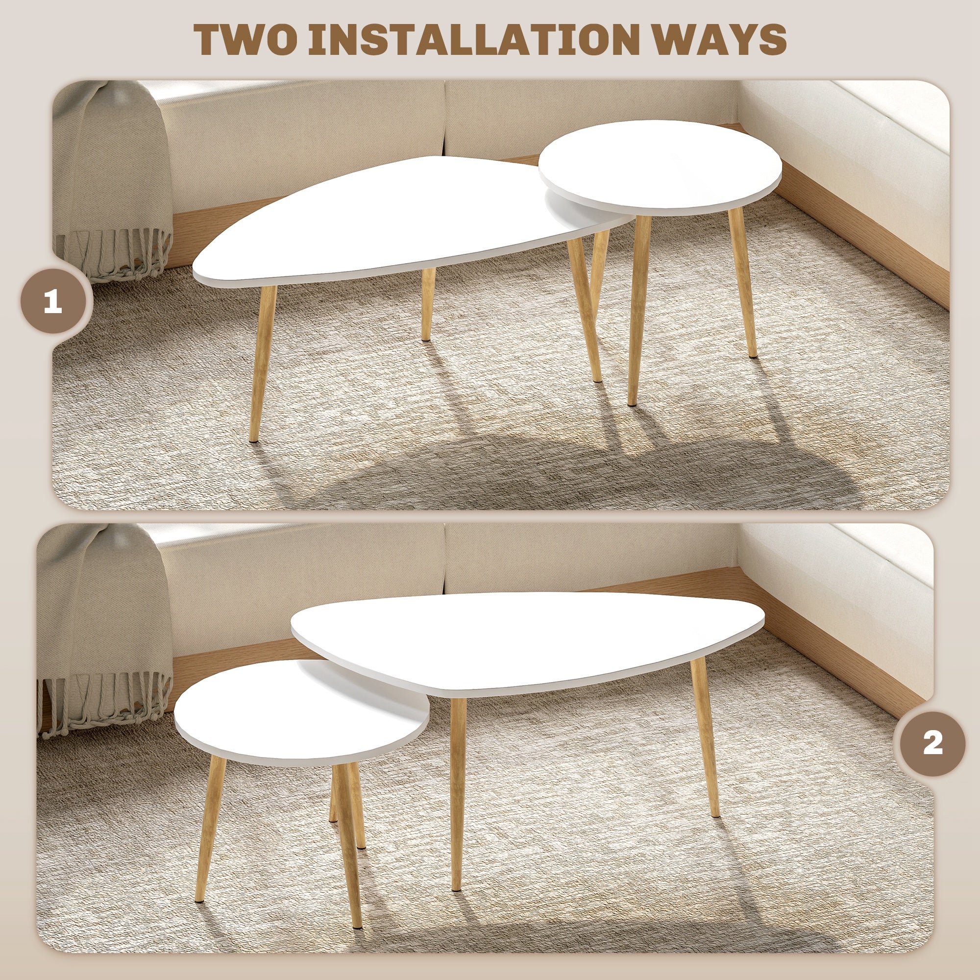 HOMCOM Set of Two Scandinavian-Style Coffee Tables - White - North Peak Garden Furniture