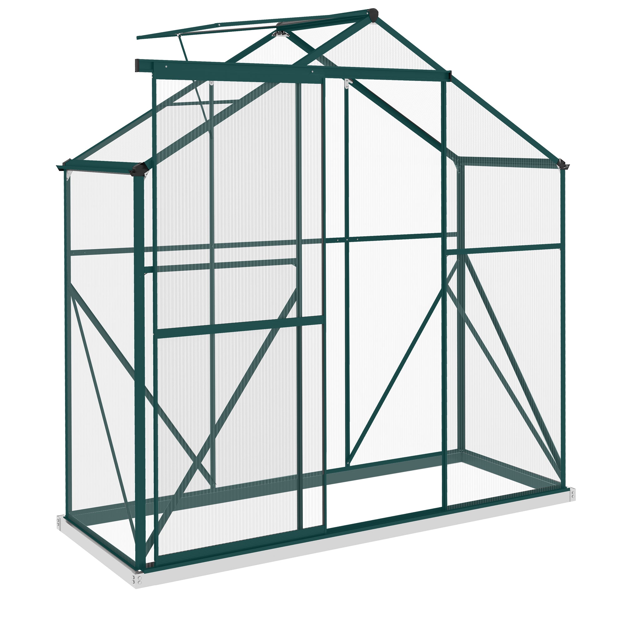 Outsunny 6 x 2.5ft Polycarbonate Greenhouse Walk-In Green House with Rain Gutter, Sliding Door, Window, Foundation, Green - North Peak Garden Furniture